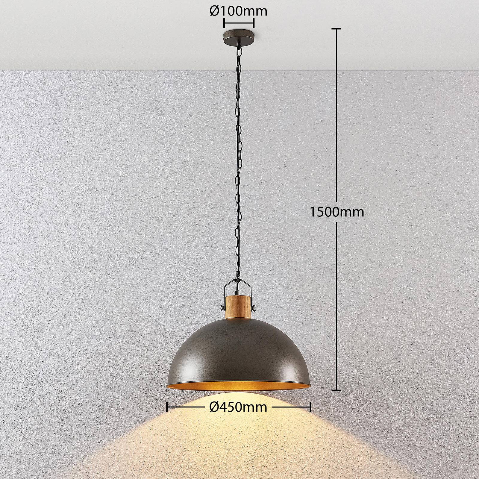Lampa wisząca Lindby Holgar, zielona, drewno, metal, Ø 45 cm, E27