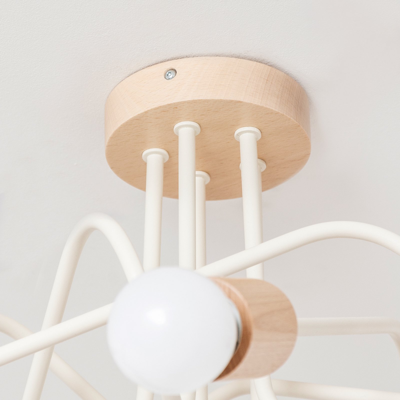 Plafonnier Oxford, beige sable, bois, métal, à 5 lampes, Ø 47 cm