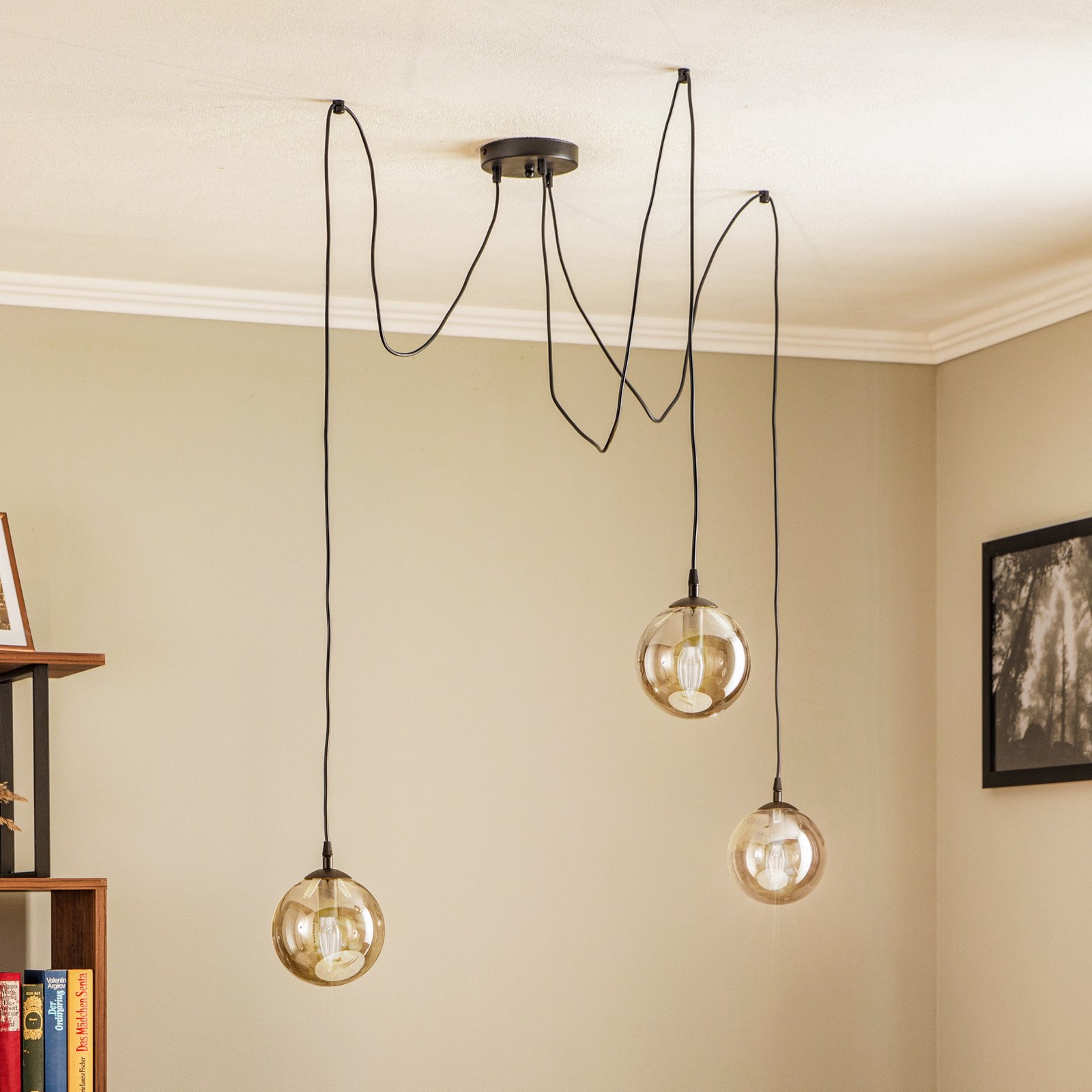 EMIBIG LIGHTING Lampă suspendată Glassy 3 becuri descentrată sticlă grafit - Camera de zi / sufragerie - Modern - negru grafit