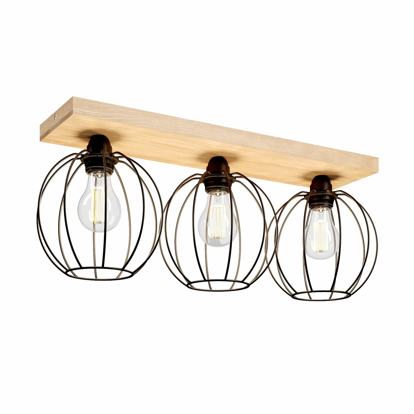 Dorett ceiling light, oak wood, 3-bulb