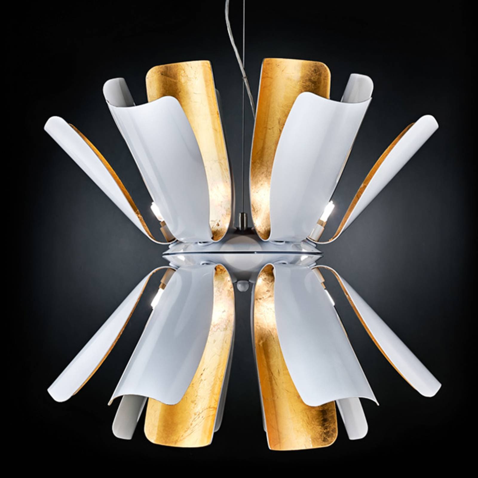 E-shop Závesná lampa Tropic 60 cm biela/lístkové zlato