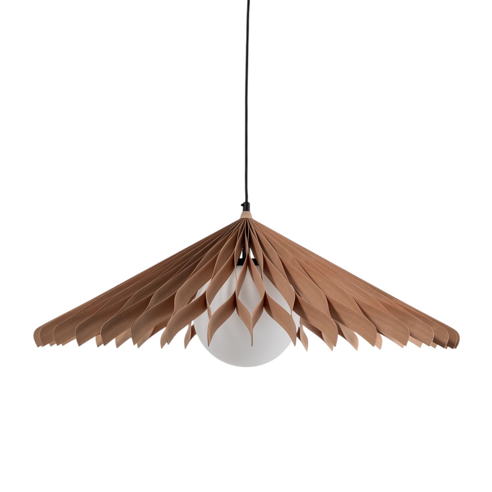 Hanglamp Nature Sun glas XL, platte kegel, Ø 69 cm, hout