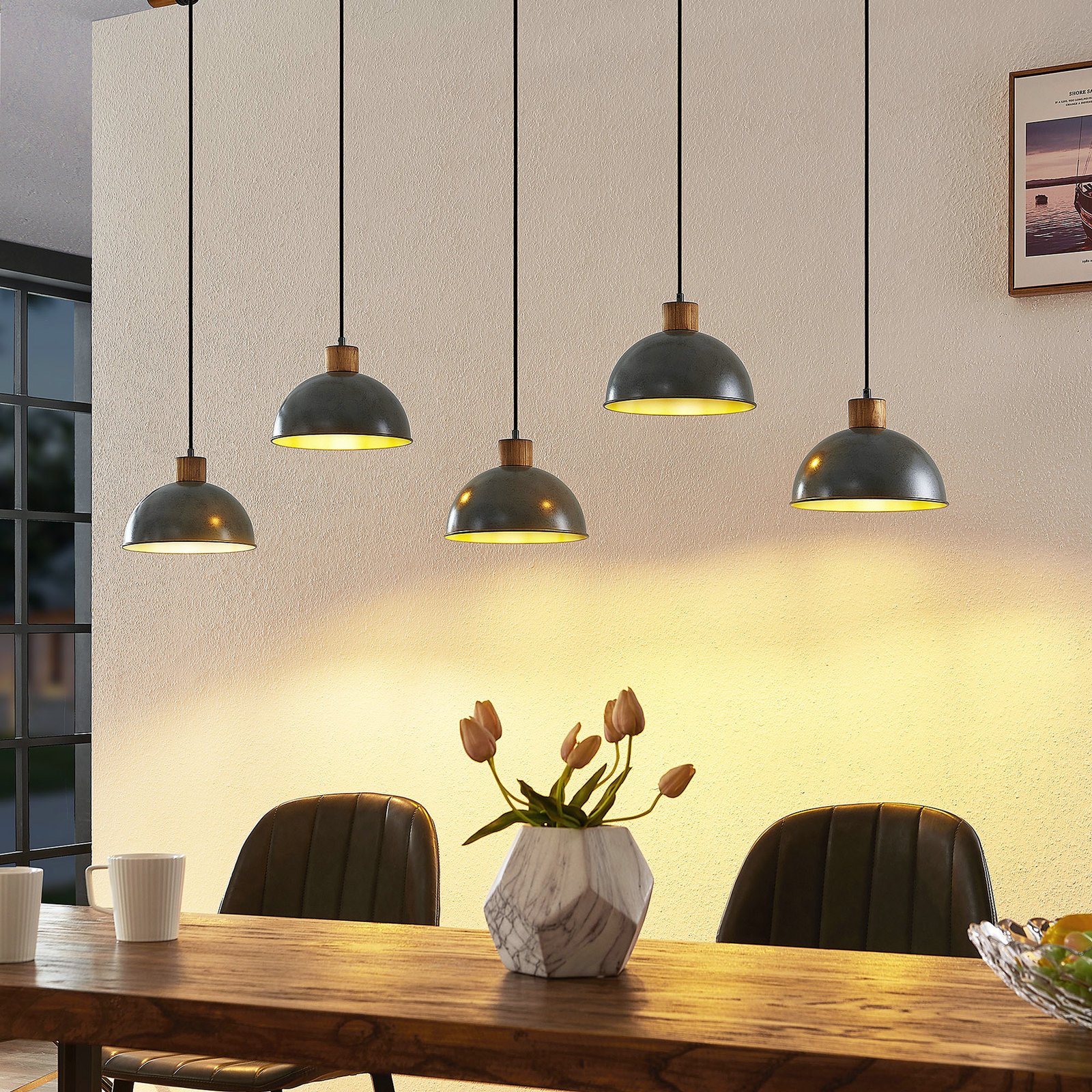 Durbis 5 Taklampa Dark Grey/Wood - Lindby