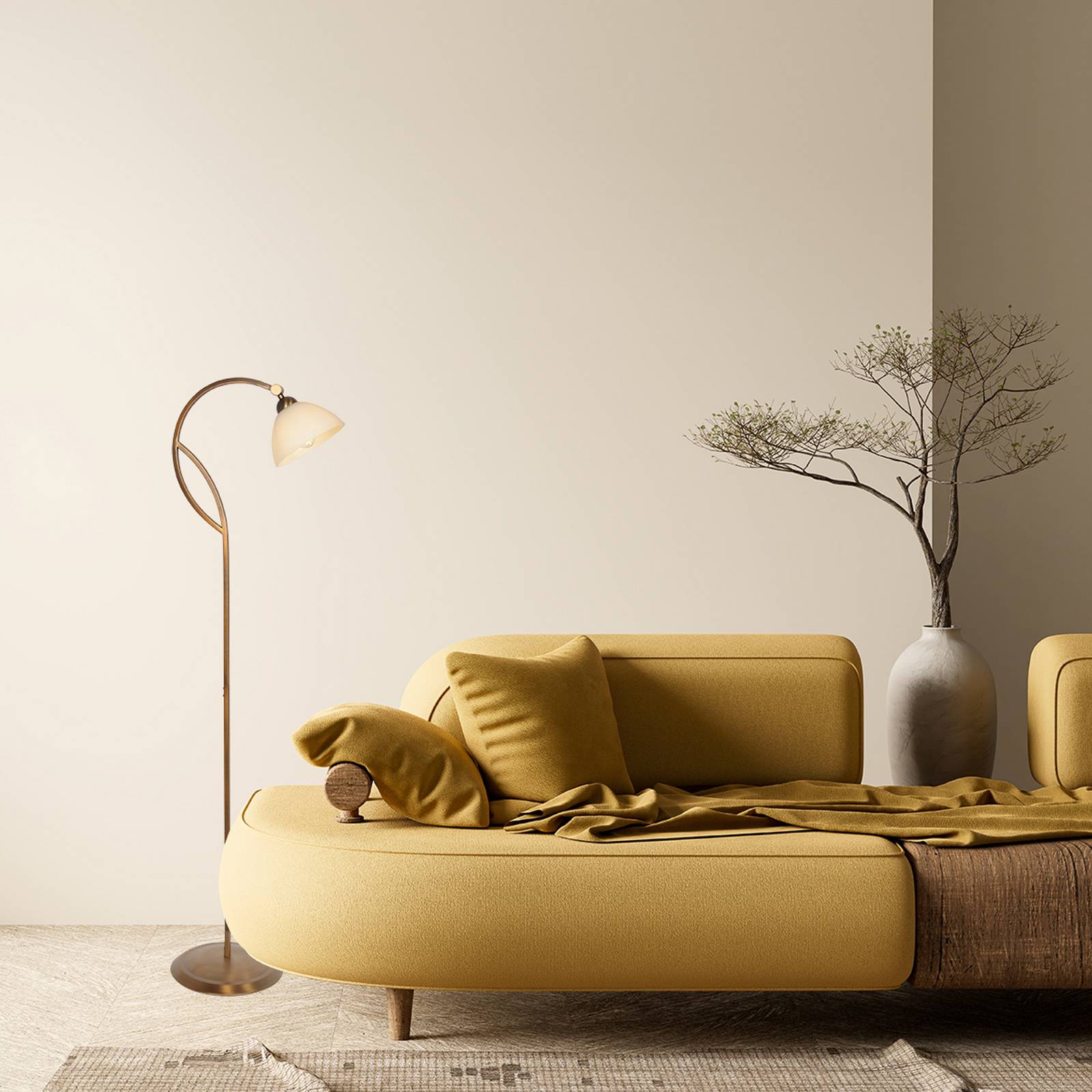 Stehleuchte Anthea, bronze, creme, Metall, Glas, E27 günstig online kaufen