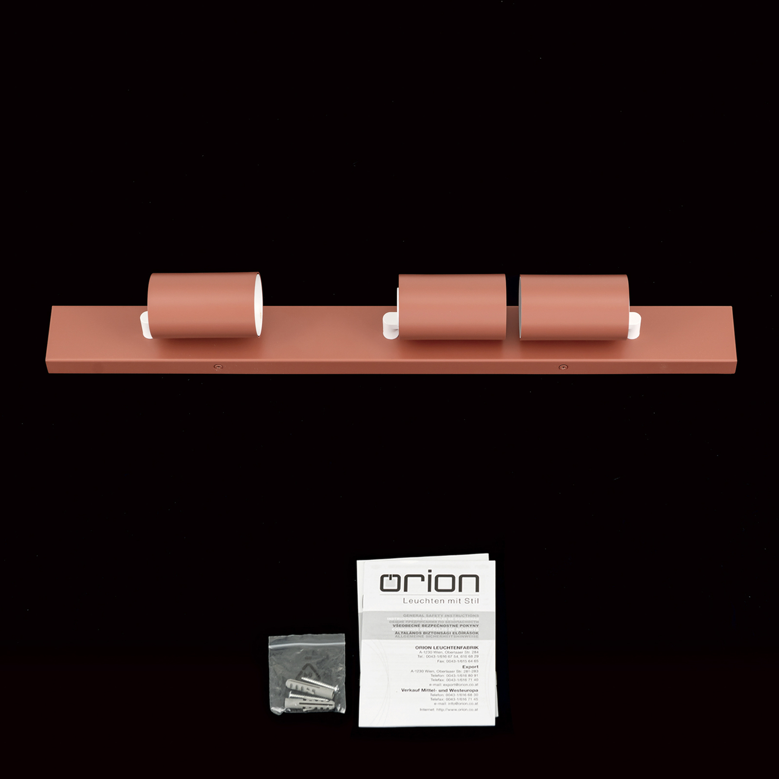 Faretto da soffitto Penn, rosso corallo, lunghezza 60 cm, alluminio/acciaio