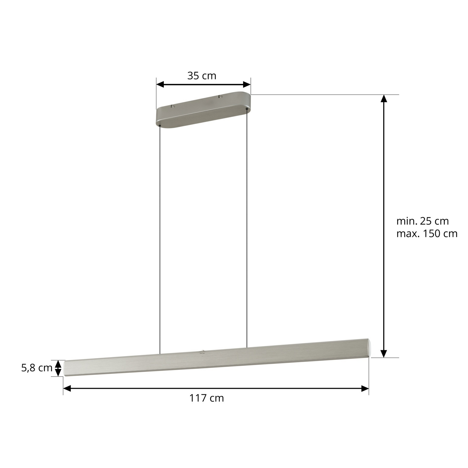 Lucande LED-hänglampa Arvon, aluminiumfärgad, 116 cm, dimbar, CCT