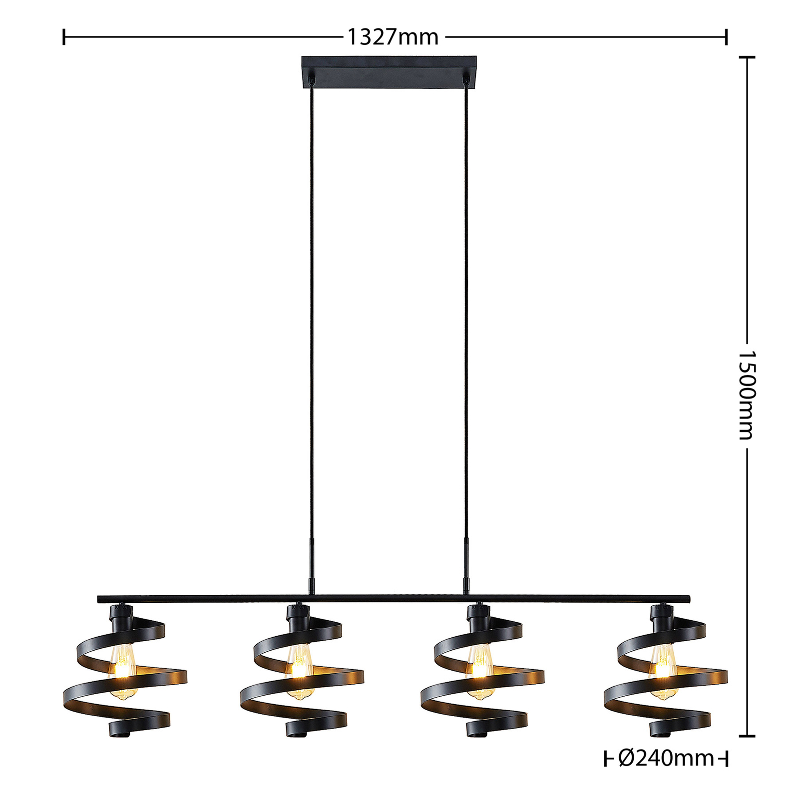 Lindby Colten hanglamp, 4-lamps, zwart