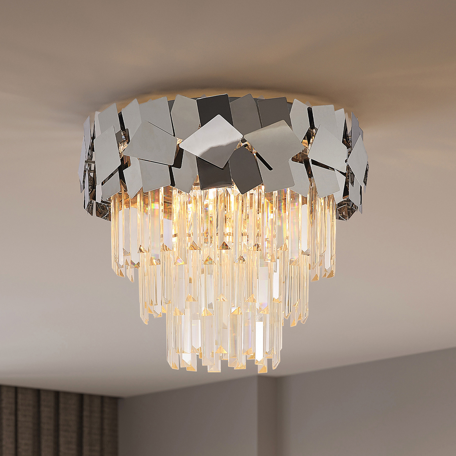 Lucande Miraia crystal ceiling light, mirrored