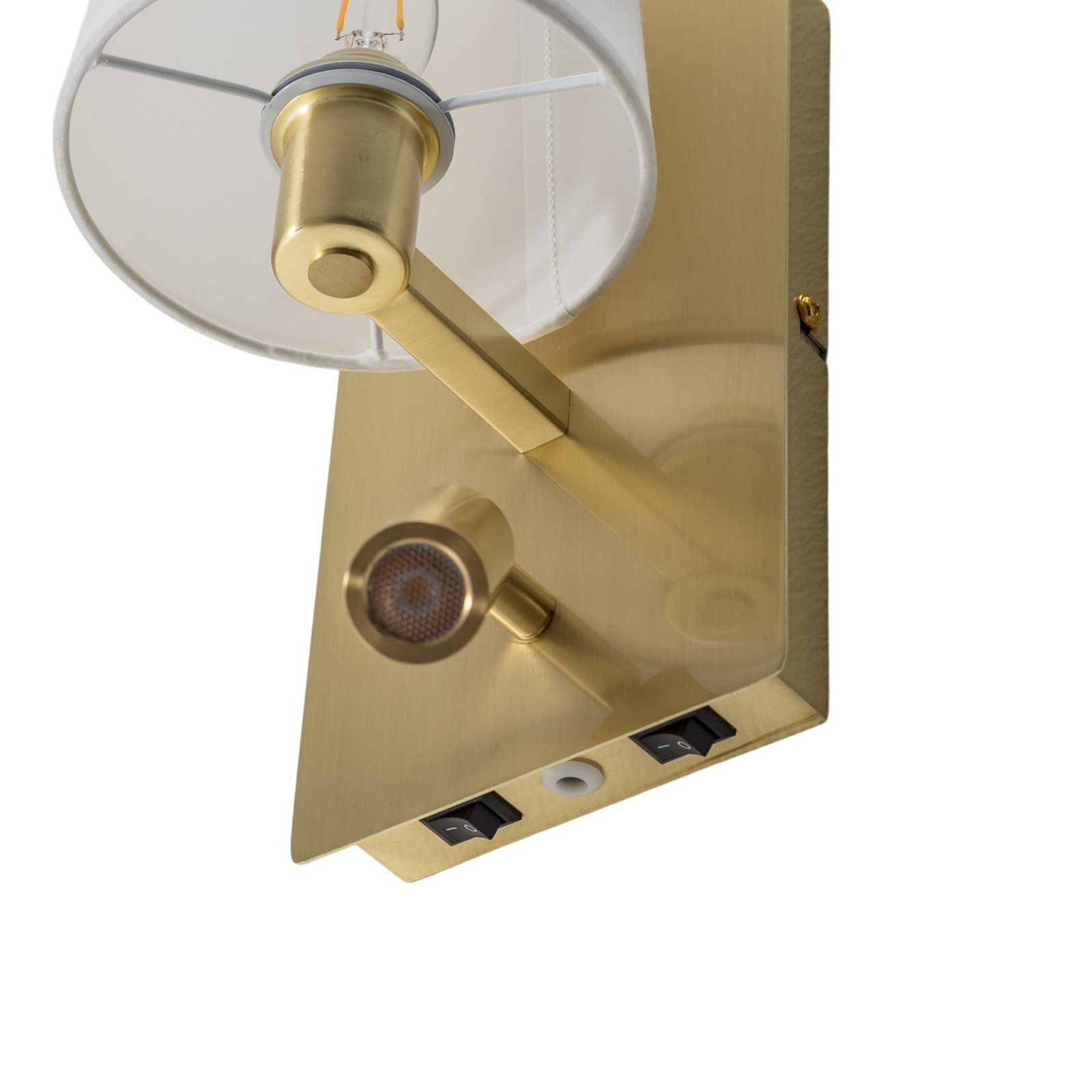 Lindby vegglampe Aiden, hvit, messing, LED-leselampe