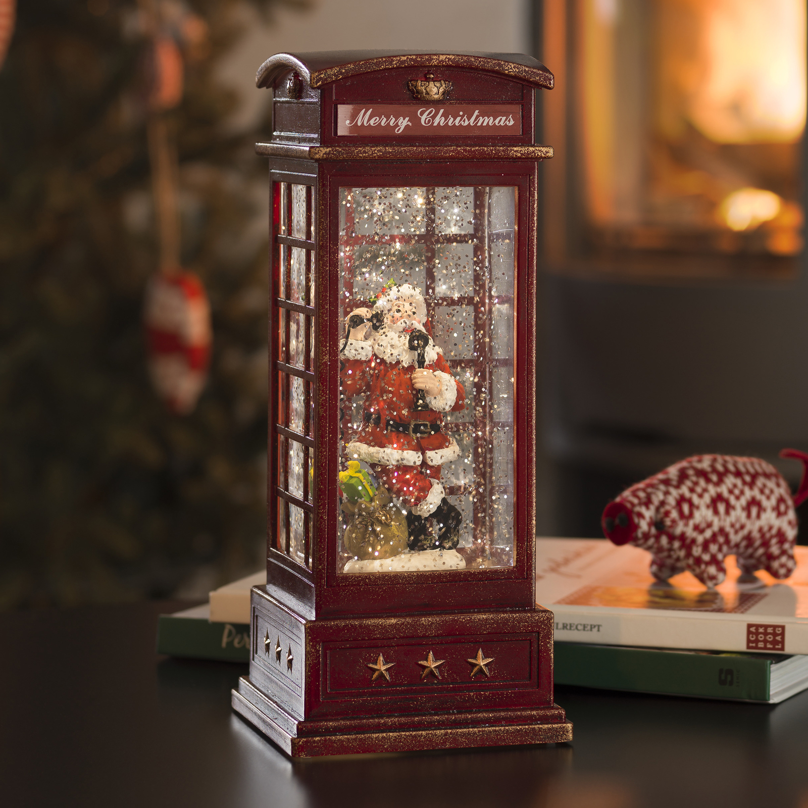 Lámpara LED decorativa Cabina telefónica Papá Noel