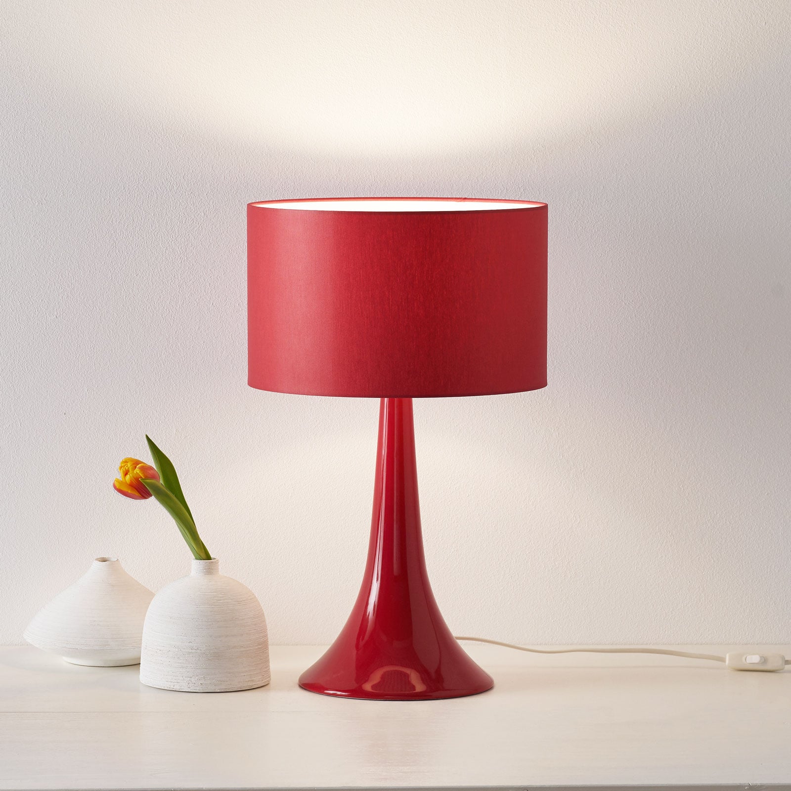 Eurokeramic L1810 fabric table lamp with ceramic base, red, for Living / Dining Room, ceramics, fabric, E27, 60 W, energy efficiency: A++, H: 50 cm