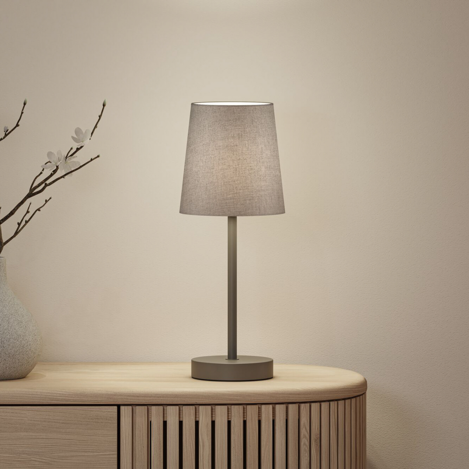 Lampa de masă Paulmann Stellan II, gri, înălțime 40 cm, material textil