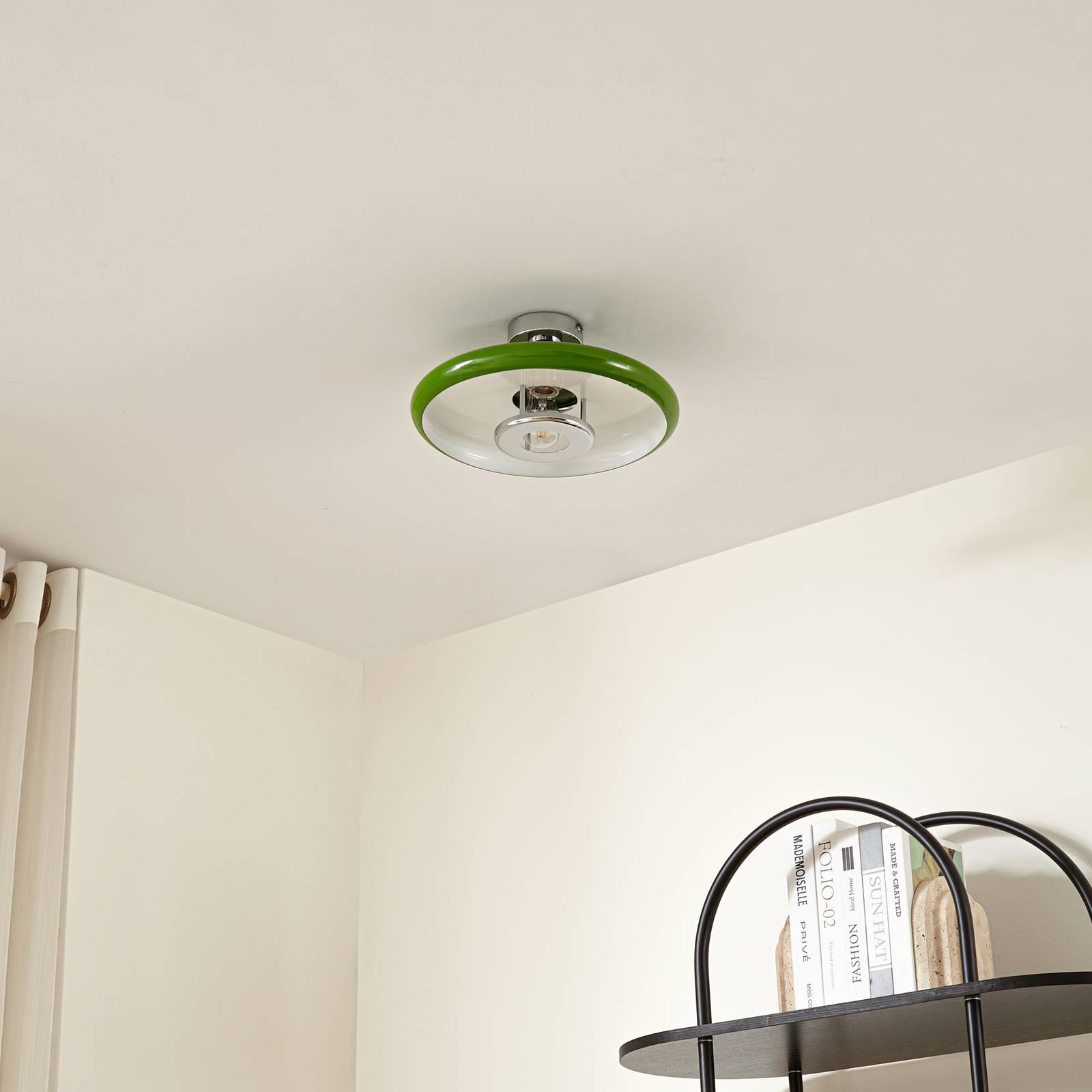 Lindby lampa sufitowa Branford, Ø 35 cm, zielona, metal