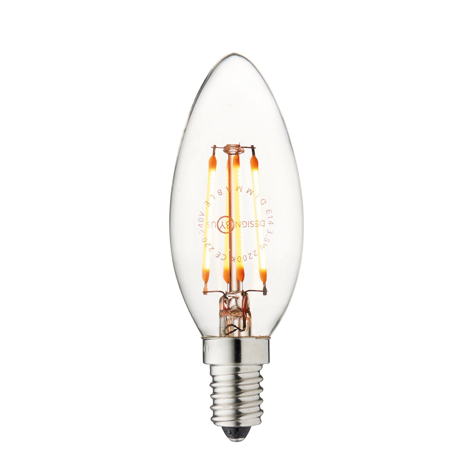 Filament candle LED bulb, E14, 3.5 W, 2,200 K, filament, dimmable