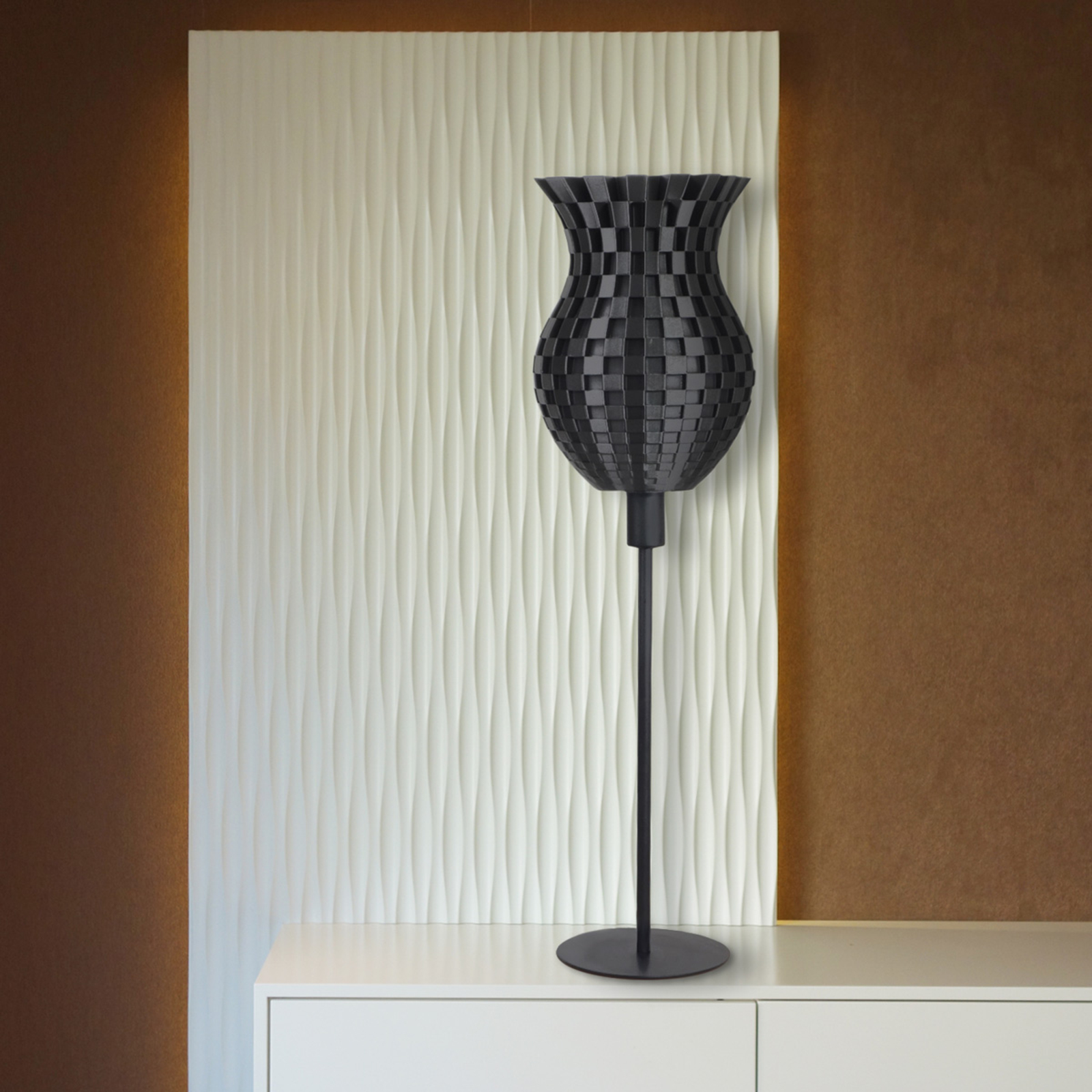 Flechtwerk table lamp, funnel shape, graphite