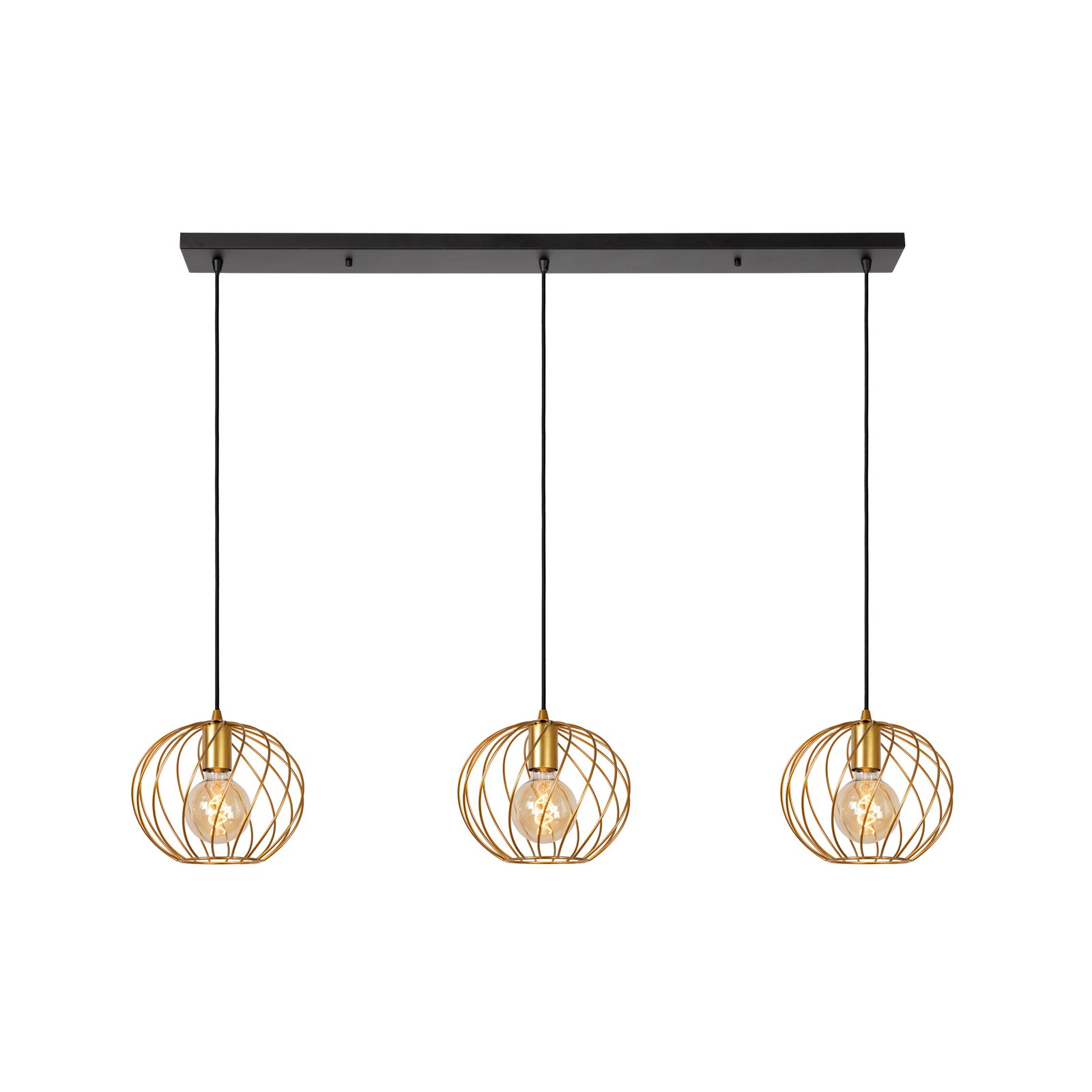 Danza pendant light, 3-bulb, oblong, gold