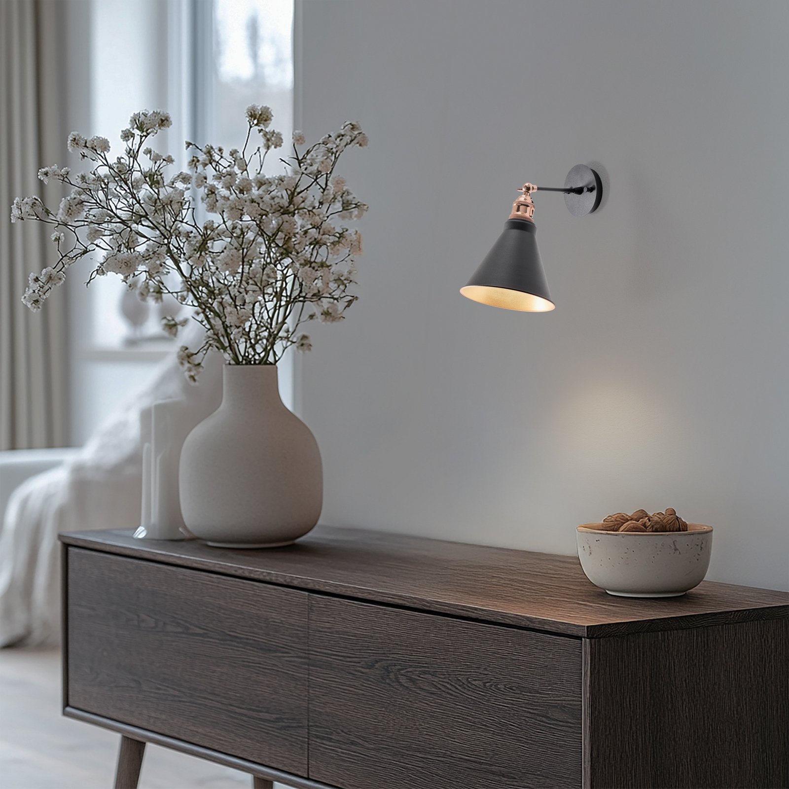 Wandleuchte Berceste, schwarz/gold, Metall, Höhe 29 cm