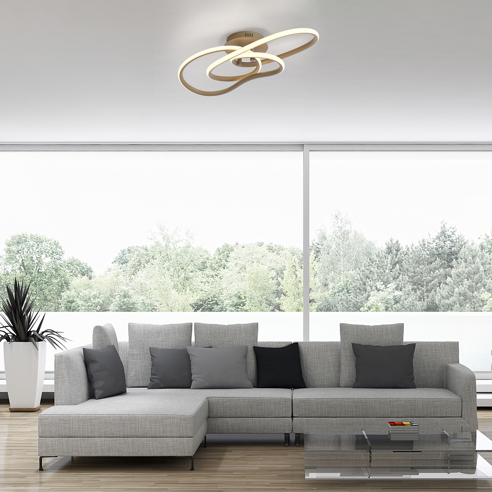 LED lubų šviestuvas „TWIST“, smėlio spalvos, ilgis 90 cm, metalinis, su LED lubų šviestuvas „TWIST“, smėlio spalvos, ilgis 90 cm, metalinis, su