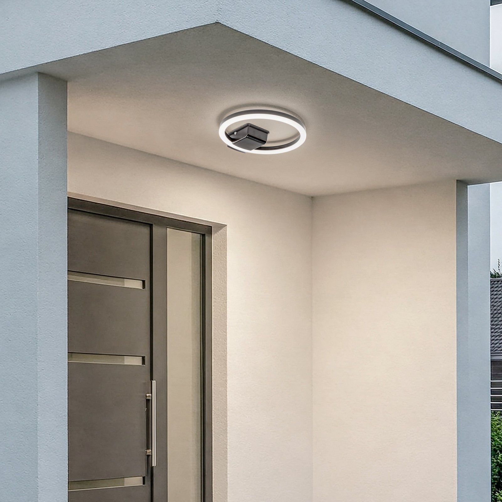 Lindby LED āra griestu gaismeklis Finian, Ø 31 cm, CCT, aptumšojams