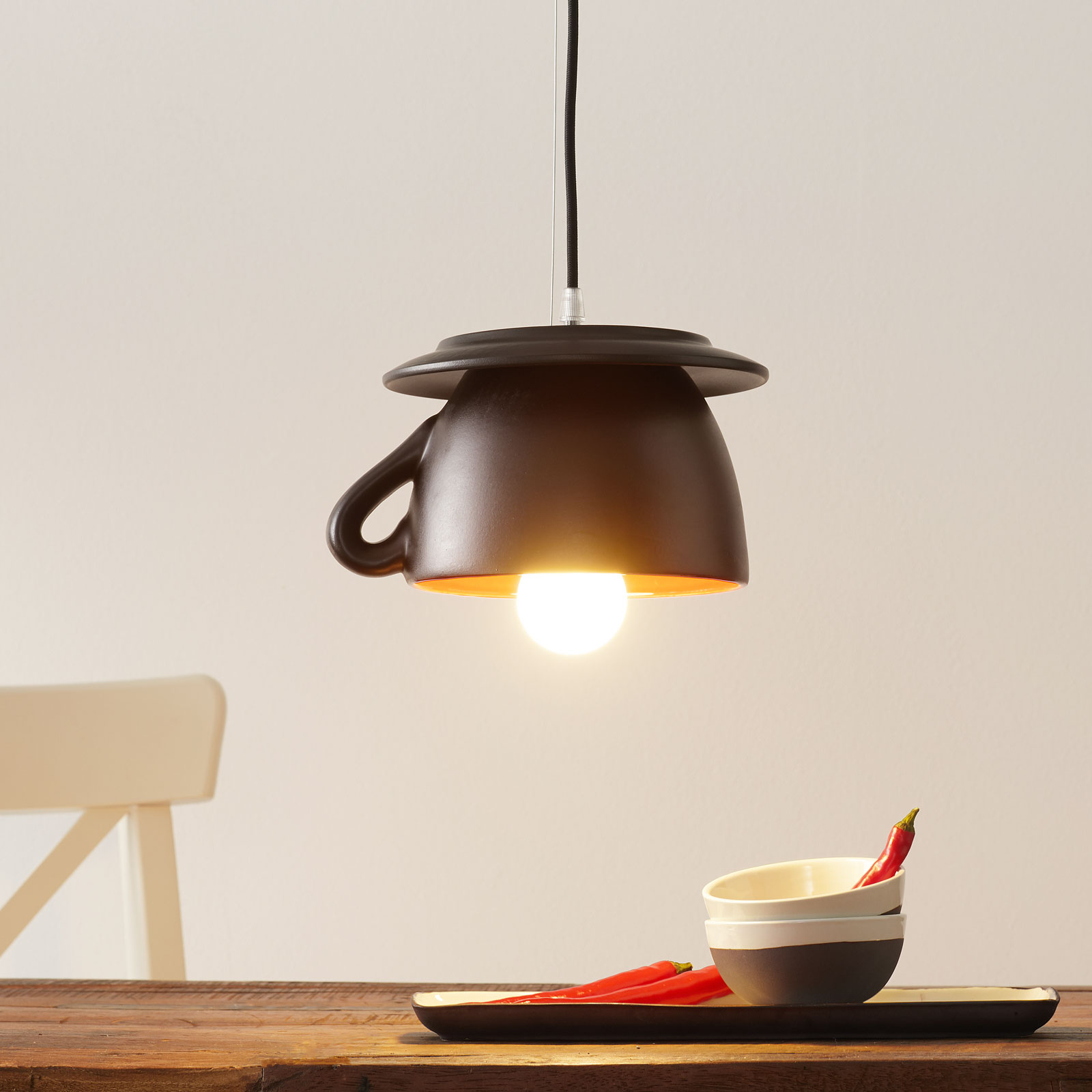 Eurokeramic S181 RSS ceramic hanging light matt black/red, for Living / Dining Room, ceramic, E27, 60 W, energy efficiency: A++, H: 22 cm