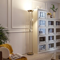 Lámpara de pie Lindby LED Josefin, bronce, brazo de lectura LED, atenuable