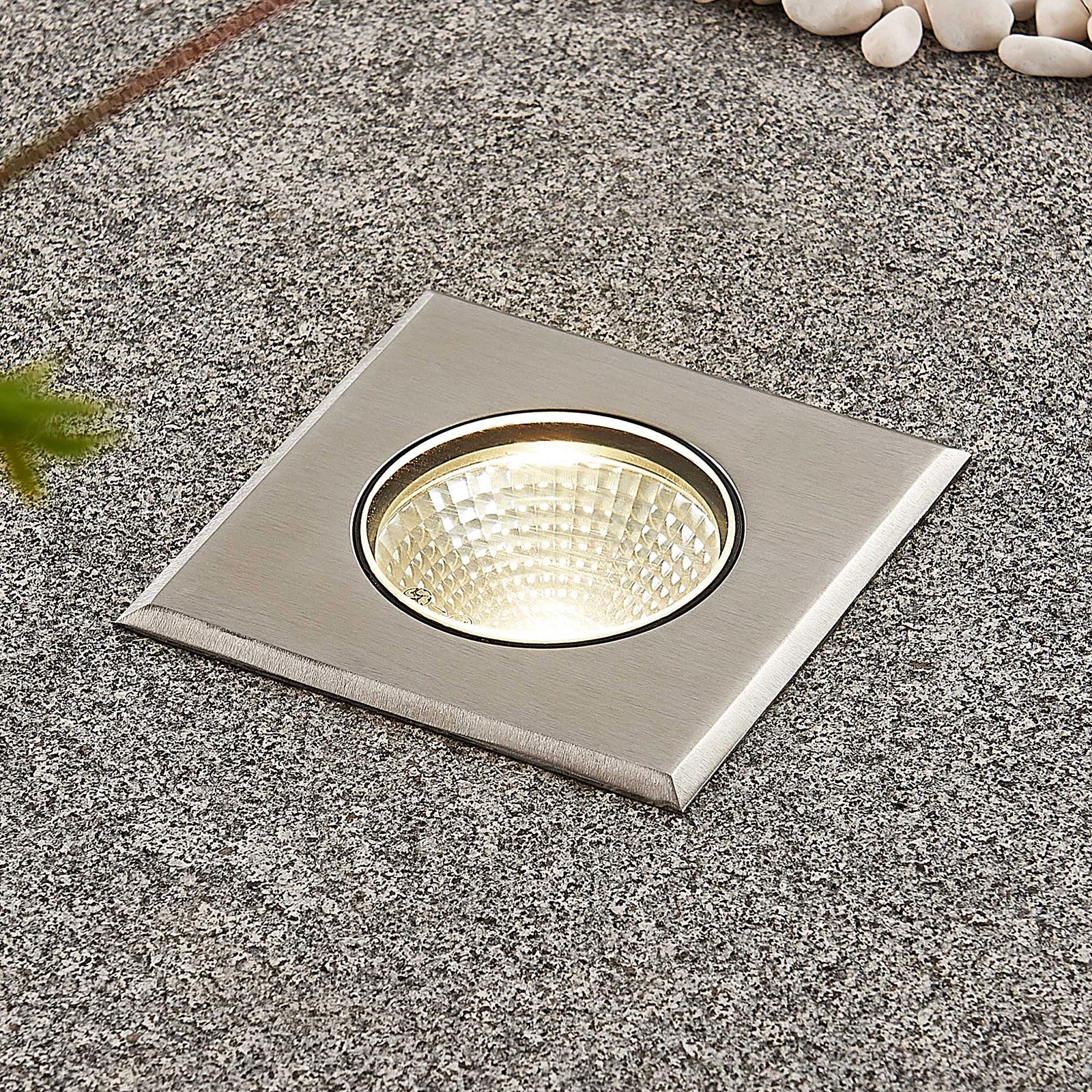 Lucande Sulea LED stainless steel deck light IP67 angular, stainless steel, glass, 7.5 W, energy efficiency: A+, L: 11 cm, W: 11 cm, H: 6.2 cm