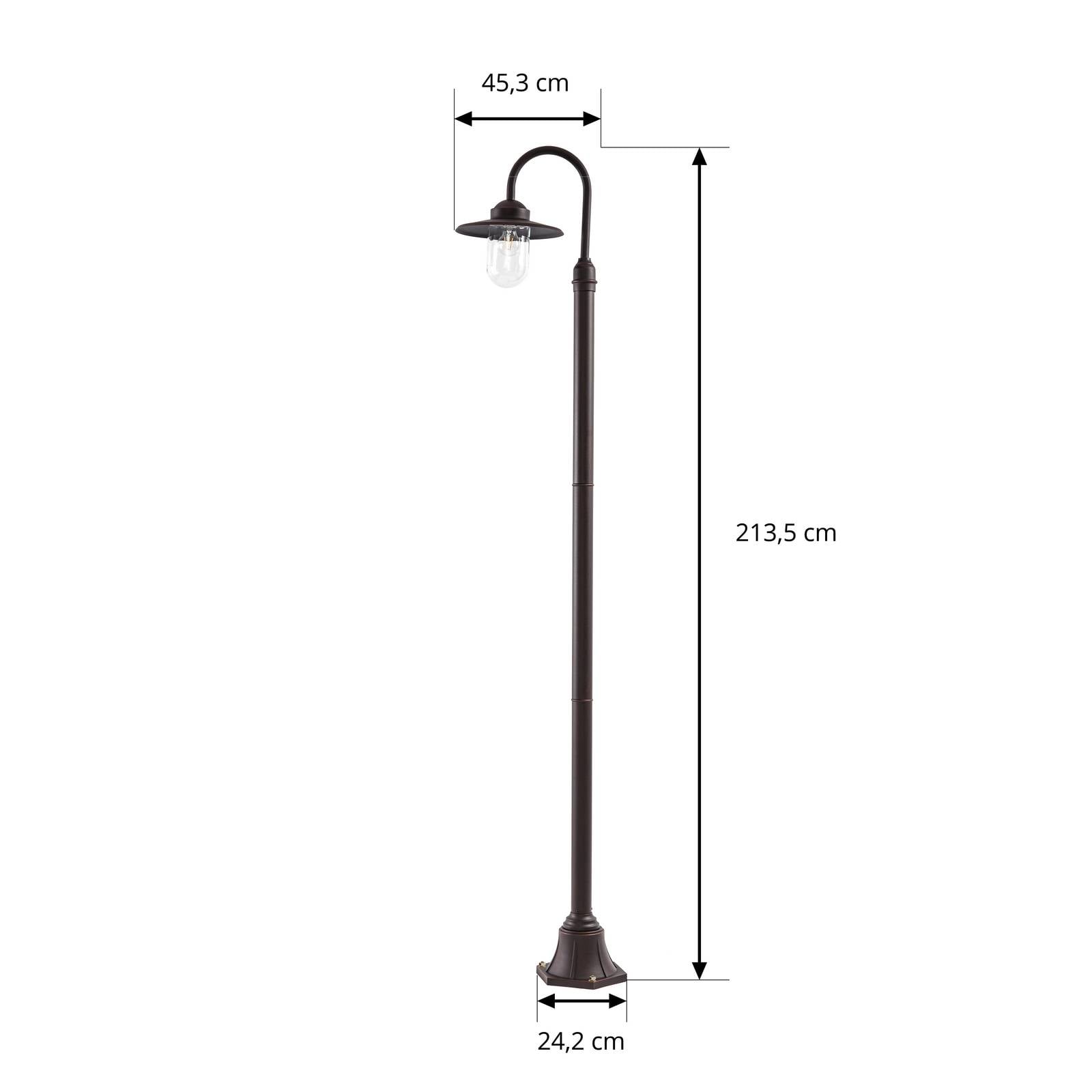 Lampa zewnętrzna Lindby Bilma, 1-punktowa, kolor rdzy, 220 cm, szkło, IP65