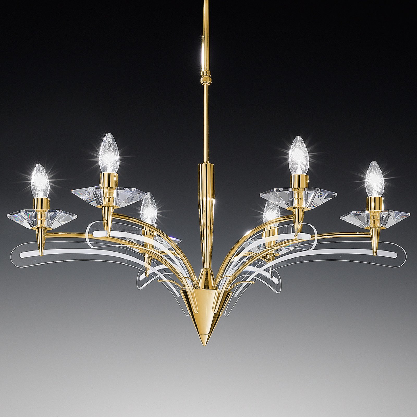 Chandelier ICARO with crystal glass 6-bulb, gold