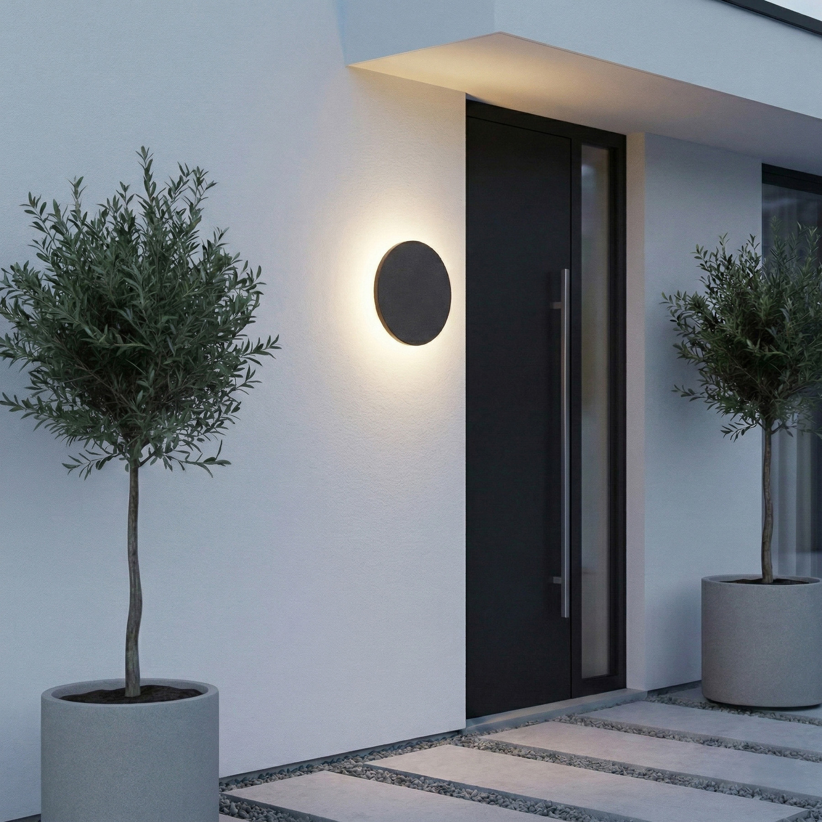 Candeeiro de parede exterior LED Lindby Selinel, preto, 23 cm, com número da