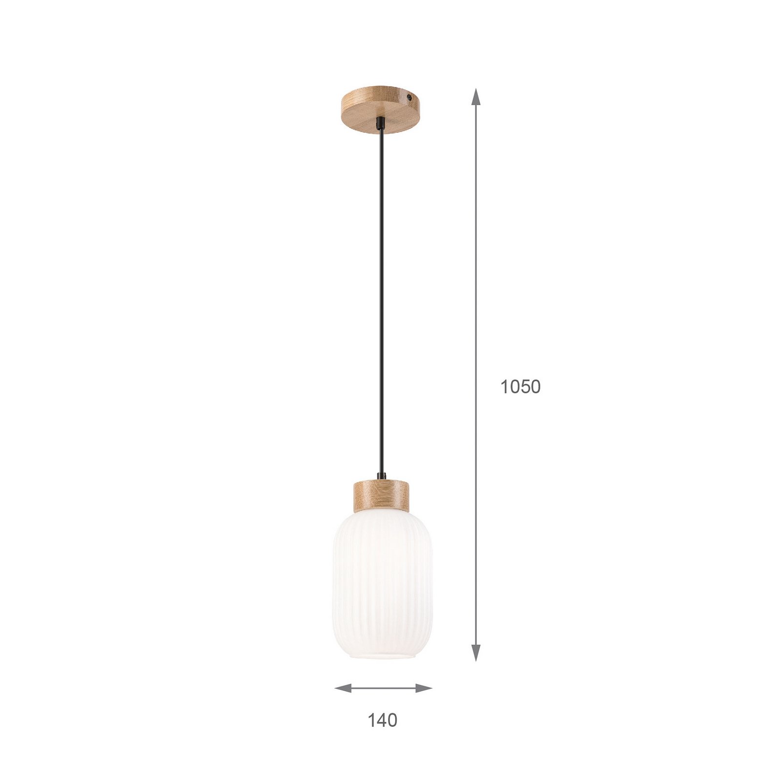 Hanglamp Harmony, Ø 14 cm, wit/eiken, glas/hout