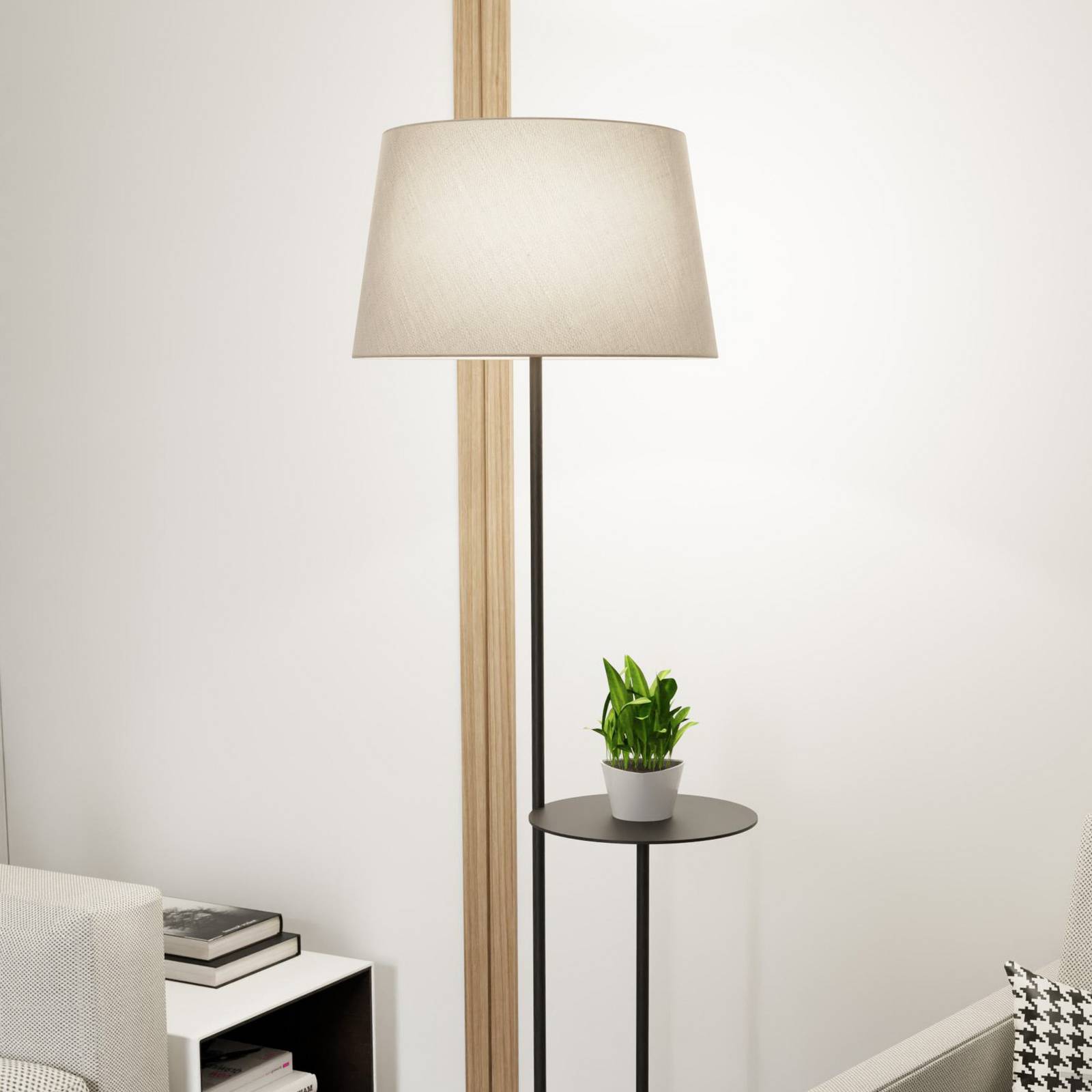 Stehlampe Hotel, beige/schwarz, Höhe 150 cm, Stoff/Metall günstig online kaufen