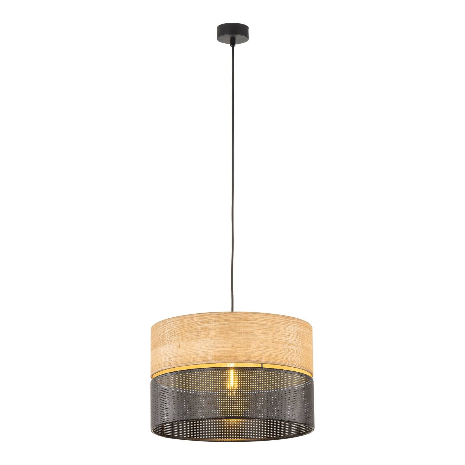 Hängelampe Nicol, schwarz/Holzoptik, Ø 38 cm, 1-flg. 1 x E27