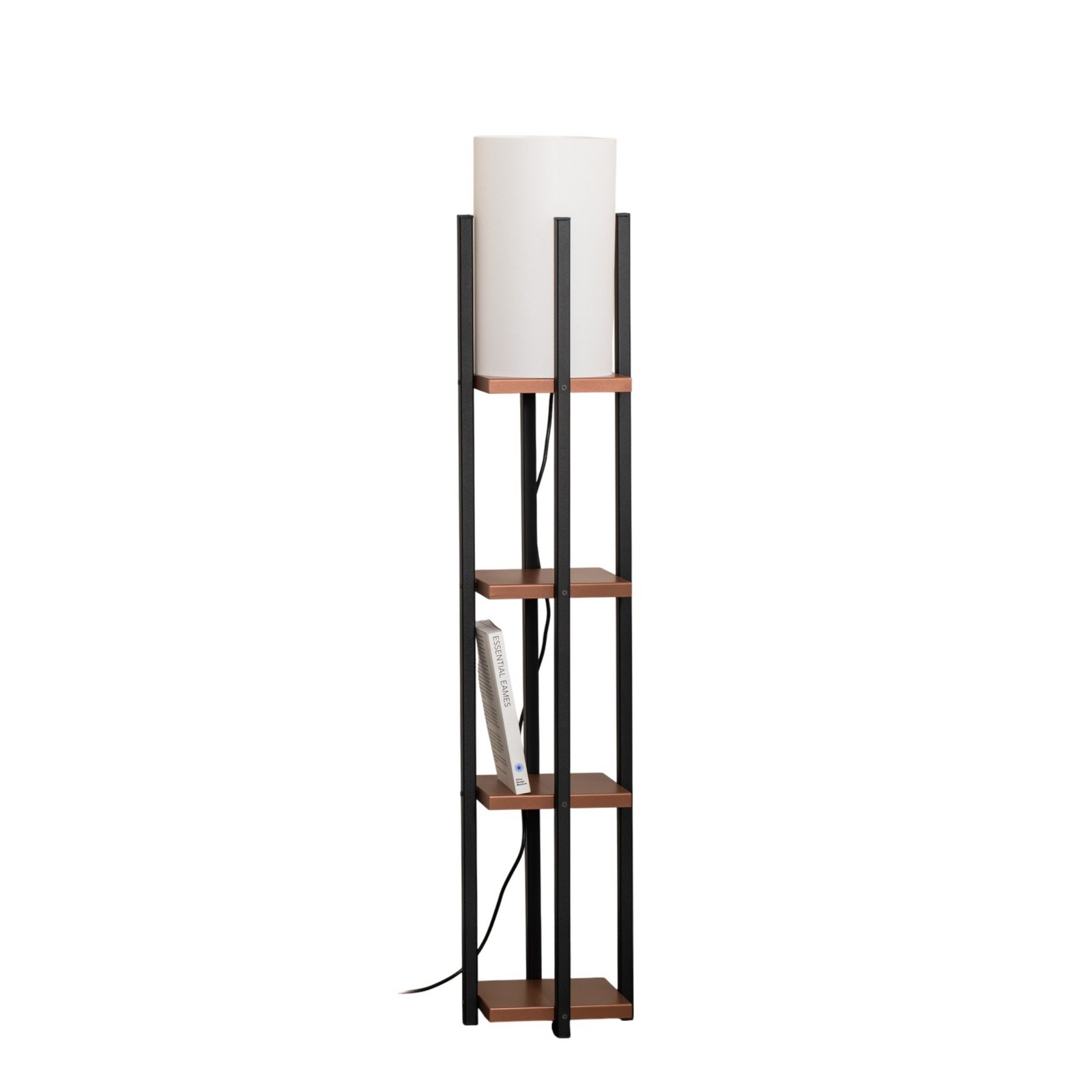 Vloerlamp Shelf, zwart/koper, stof, hoogte 130 cm, E27