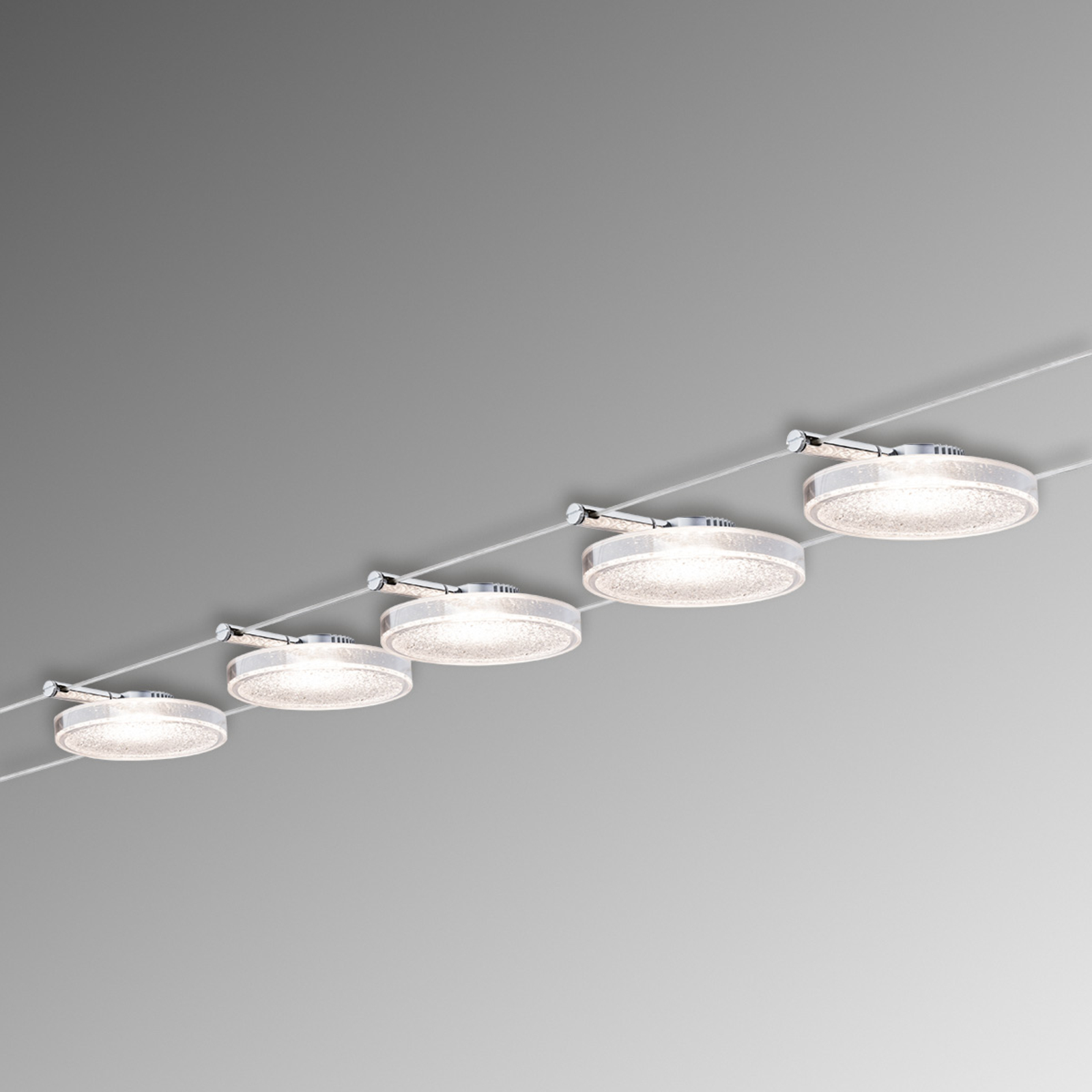 Paulmann DiscLED II complete cable system, 5-bulb, for Living / Dining Room, metal, plastic, 4 W, energy efficiency: A+, L: 500 cm, W: 16 cm