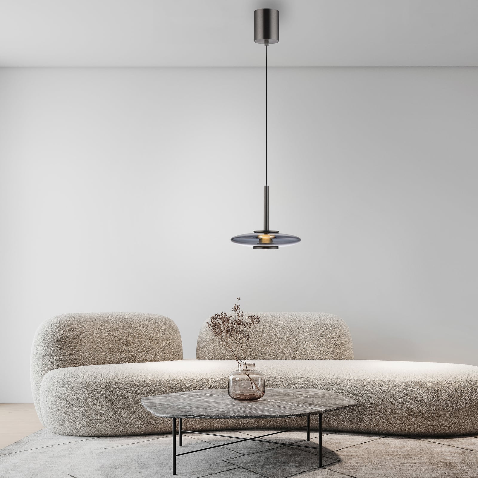 Suspension LED Vitrum, grise, verre/aluminium, Ø 22 cm - PURE