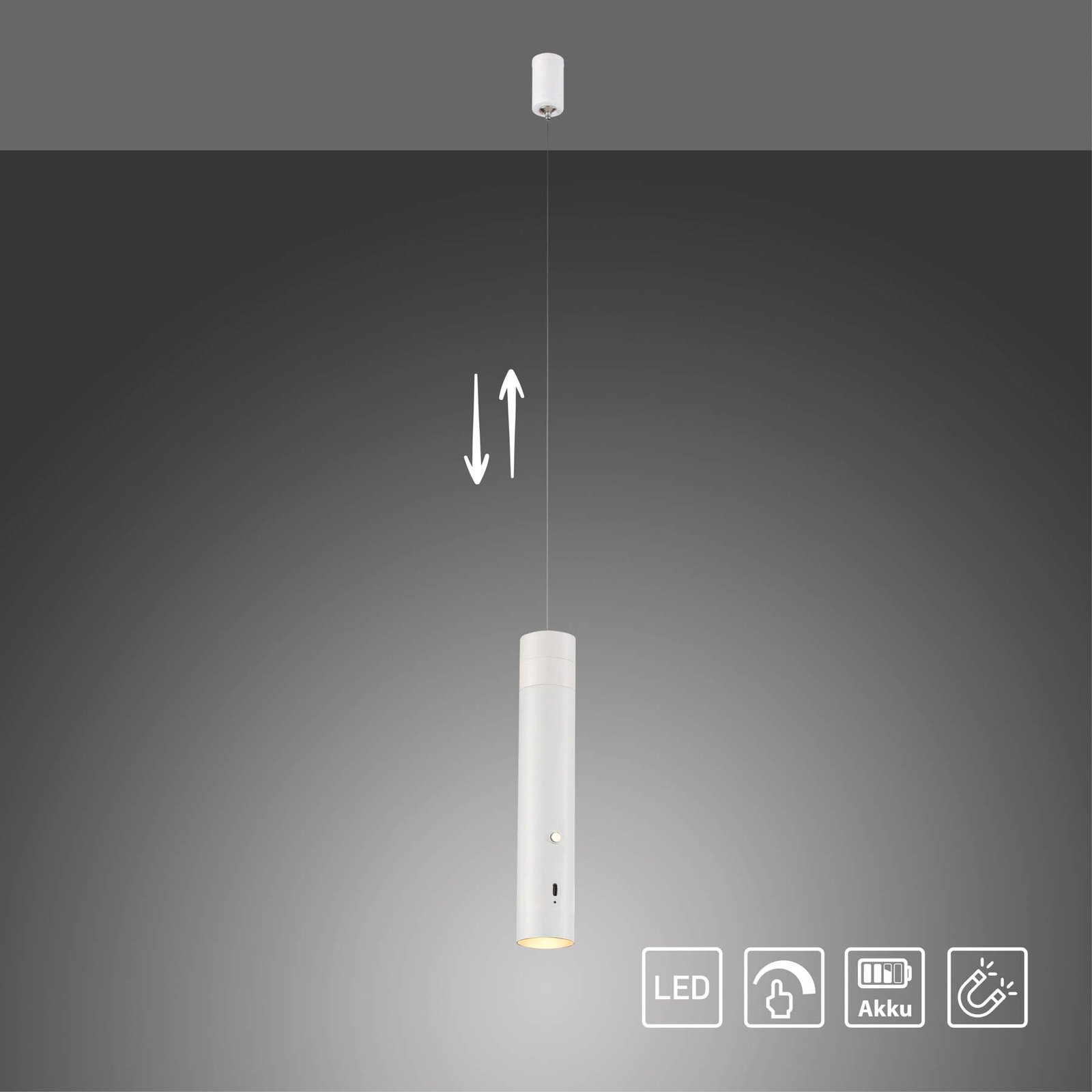 JUST LIGHT. Suspension LED rechargeable Attach, blanc, fer