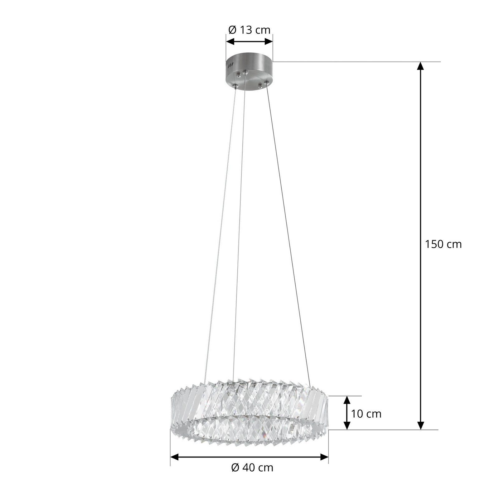 Lucande LED-Hängeleuchte Glacis, Kristall, Ø 40 cm, chrom