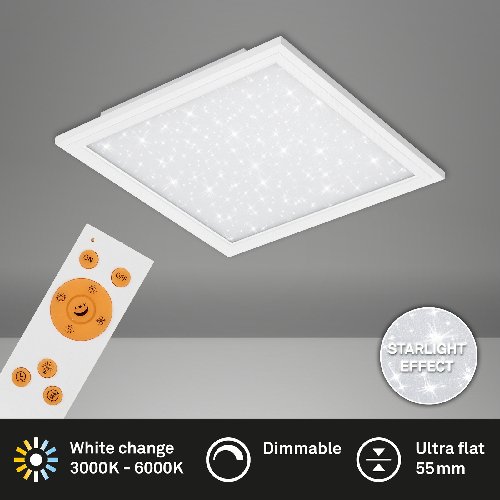 LED-panel Pallas, vit, dimbar, CCT, 29,5x29,5cm