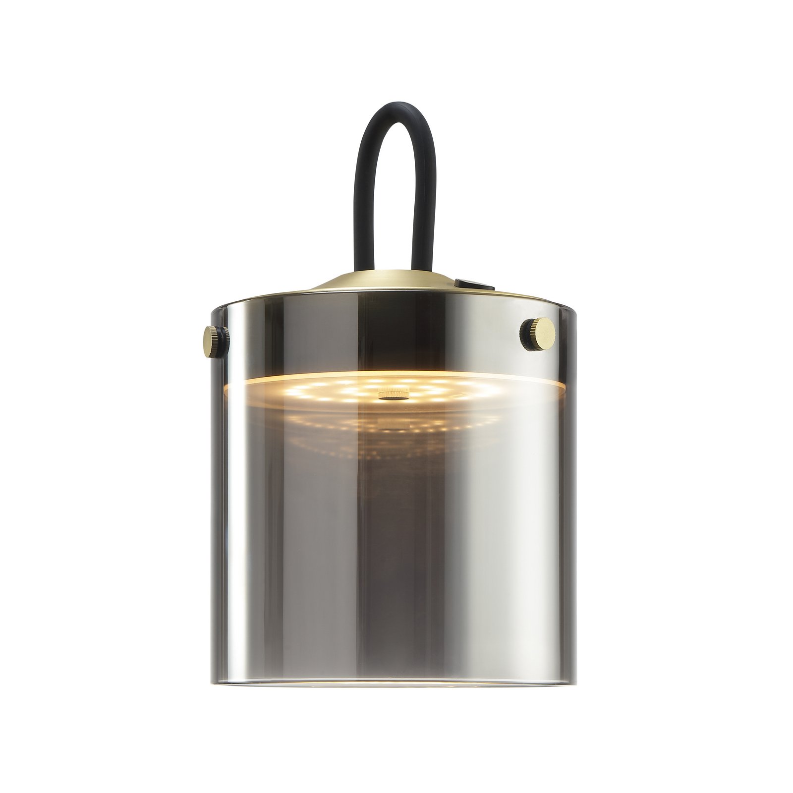LED stolní lampa Lumeo, Ø 13 cm, mosazná/kouřově šedá