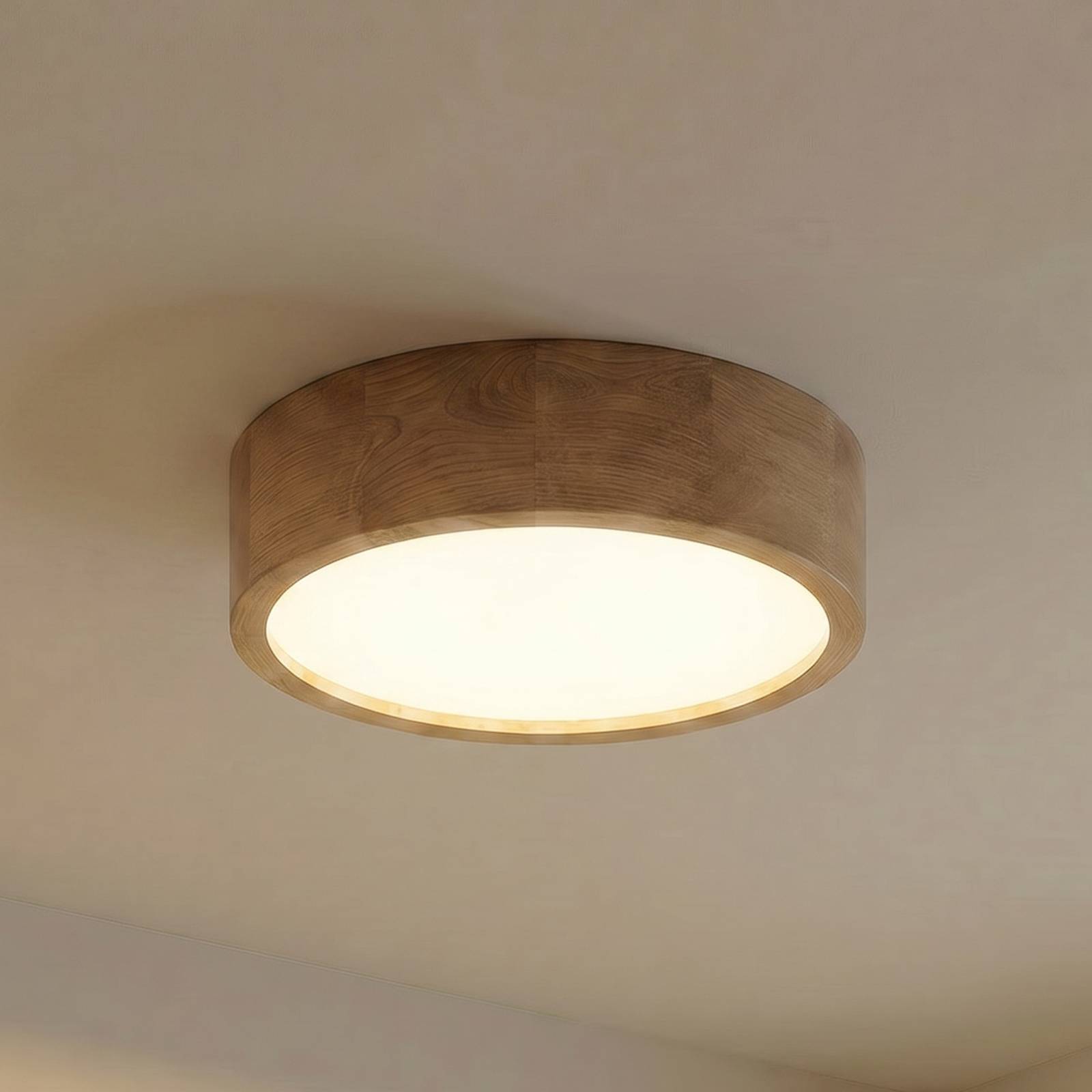 TEMAR LIGHTING Plafonnier Cleo, Ø 38 cm, 3 lampes, bois de chêne, E27