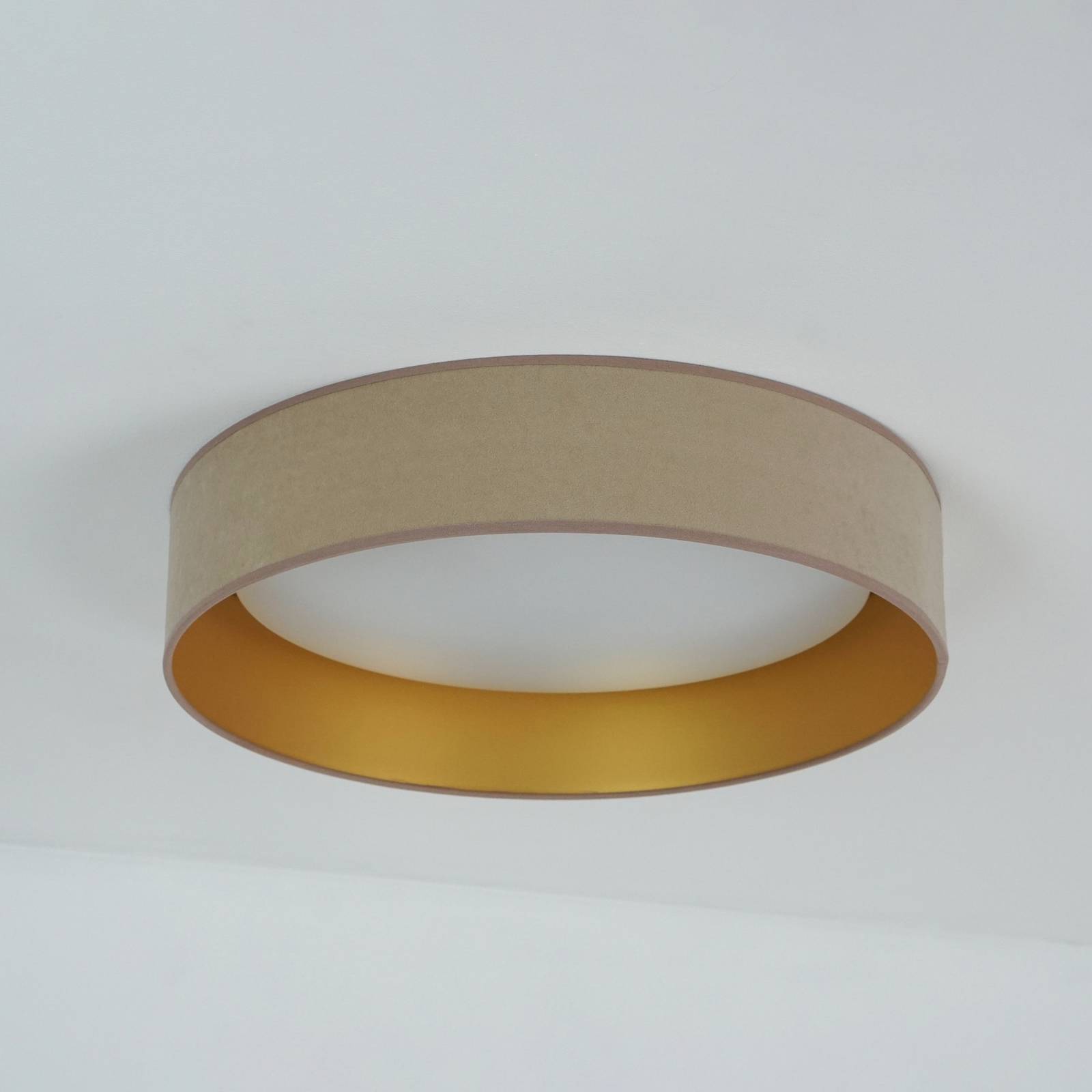 Lampa sufitowa LED Plafon, aksamit, beżowy/złoty, tkanina, Ø 45 cm, 3-stopniowa