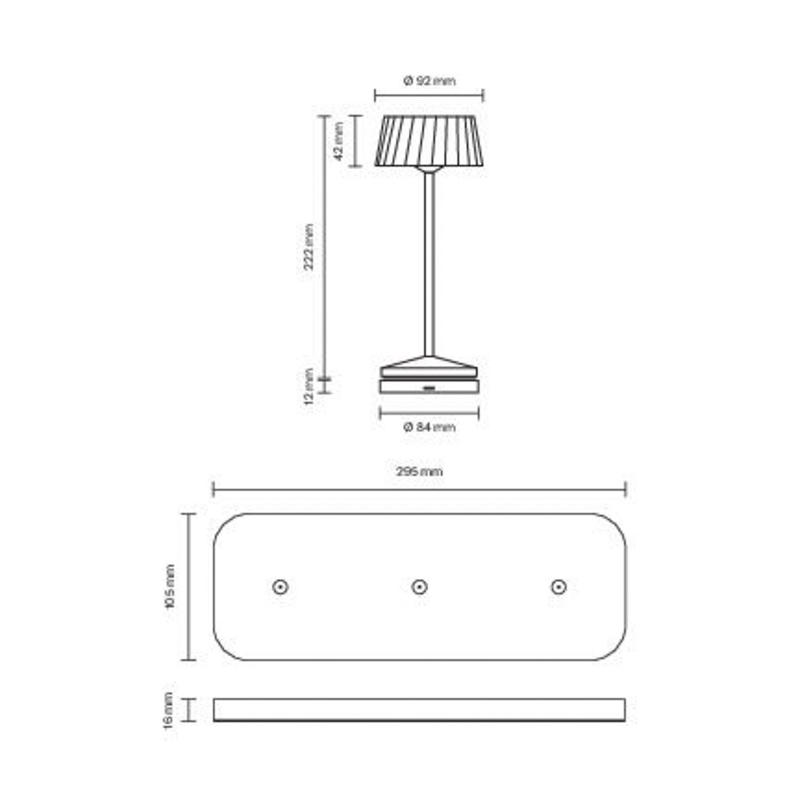 LED tölthető asztali világítás Facetta, 3 db-os szett, fehér, 22 cm, IP44