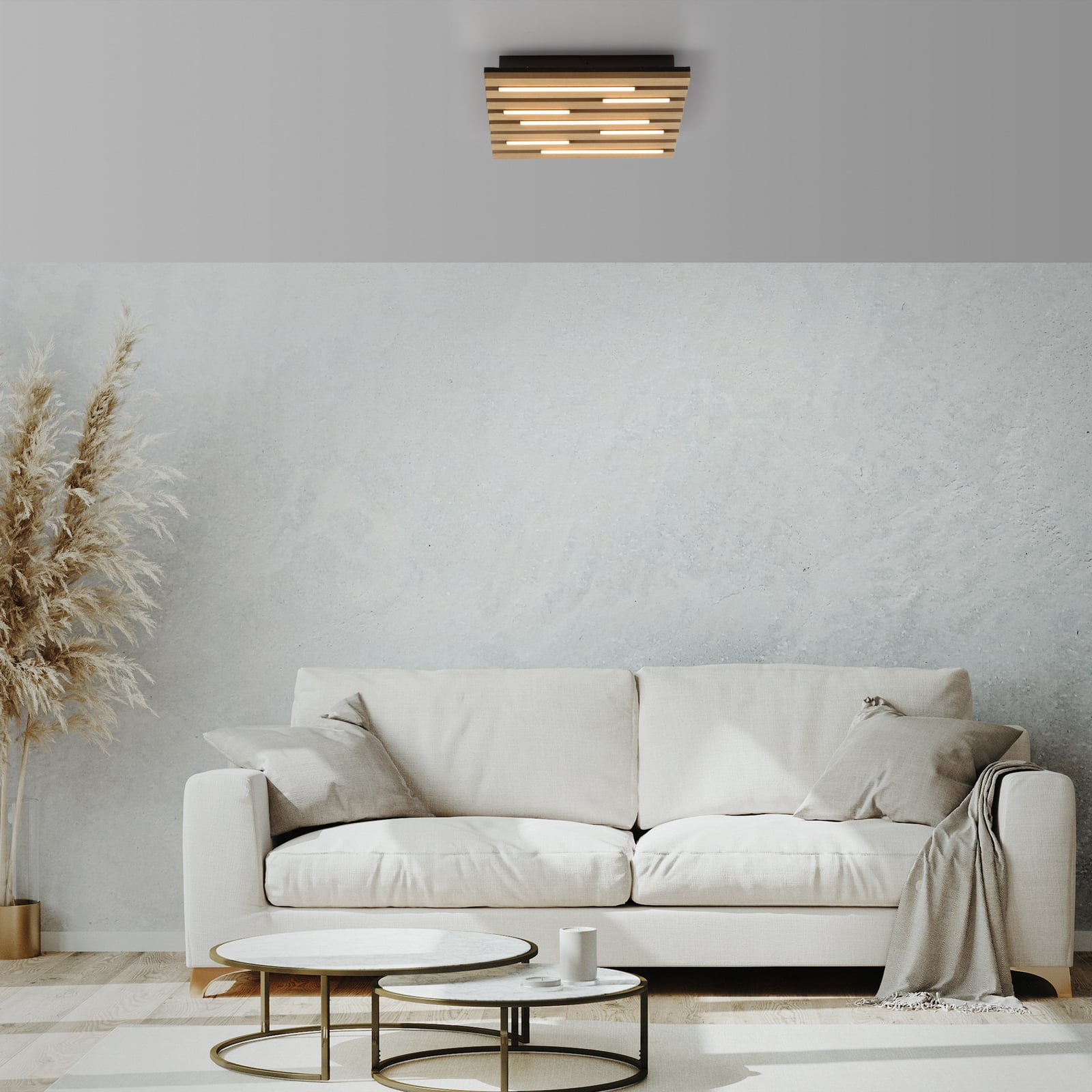 LED plafondlamp Akustik, 30 x 30 cm, naturel hout, metaal