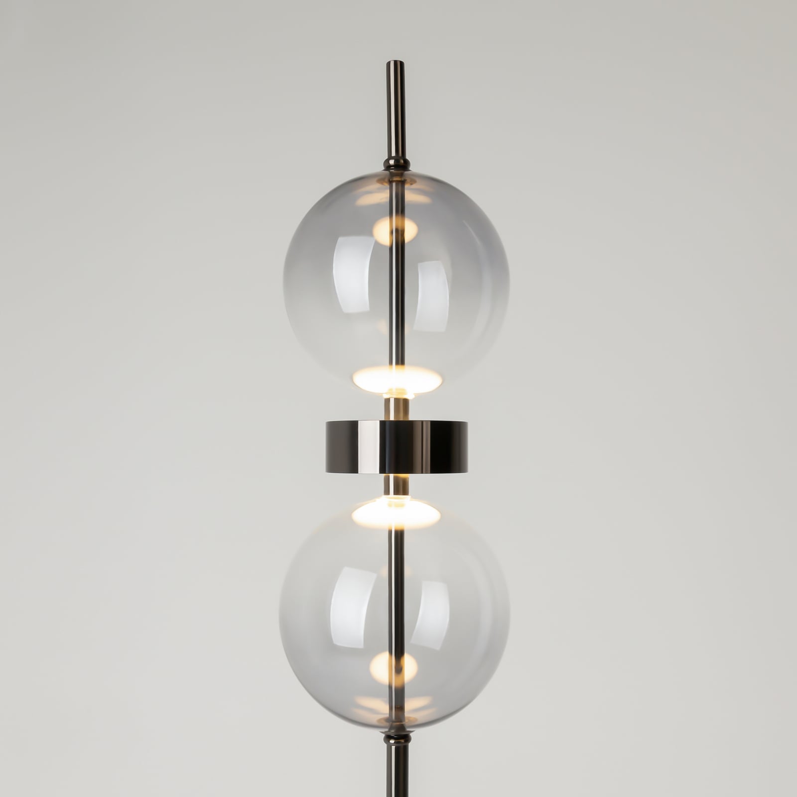 LED stojacia lampa DOUBLE MOON, čierna/dymovo sivá, výška 146 cm