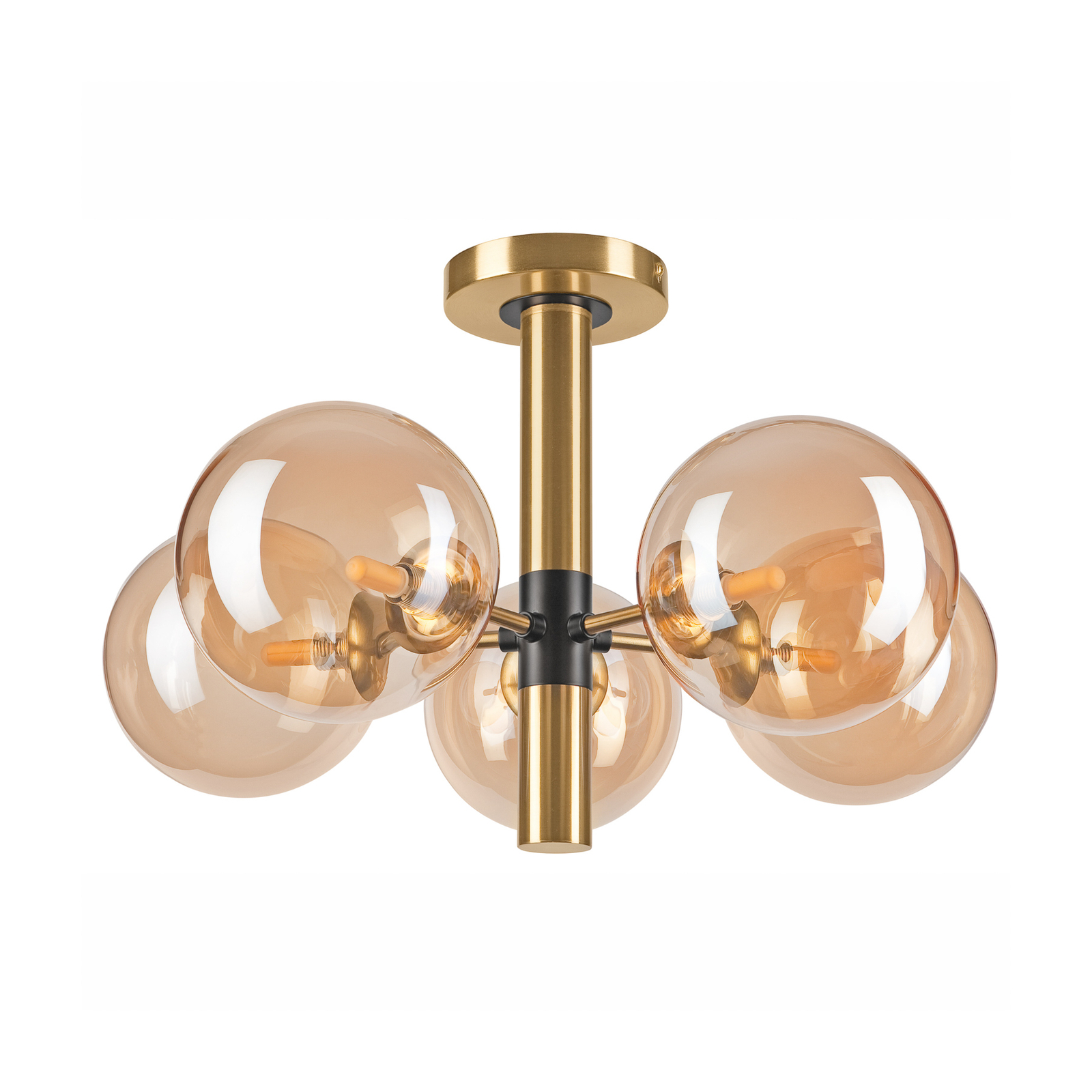 Natalia ceiling light, 5-bulb, glass, gold