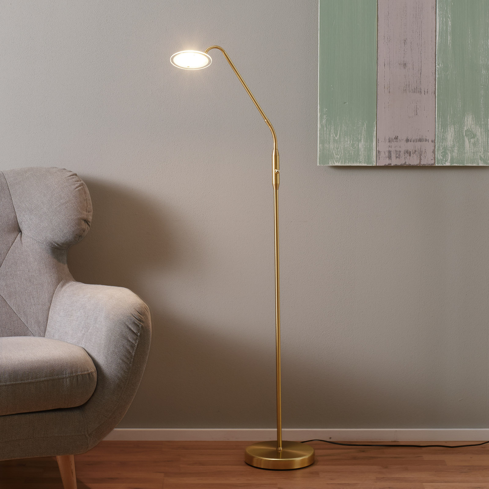 Wofi Graceful Twin LED floor lamp in brass, for Living / Dining Room, Metal, 4.6 W, energy efficiency: A+, H: 157 cm