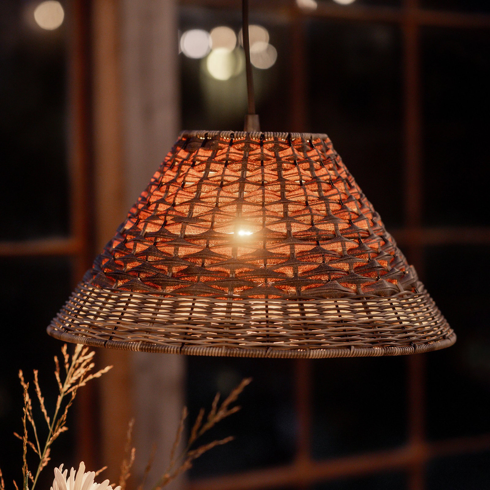 PR Home lampa wisząca zewnętrzna Lise, brązowy, wtyczka, Ø 45 cm