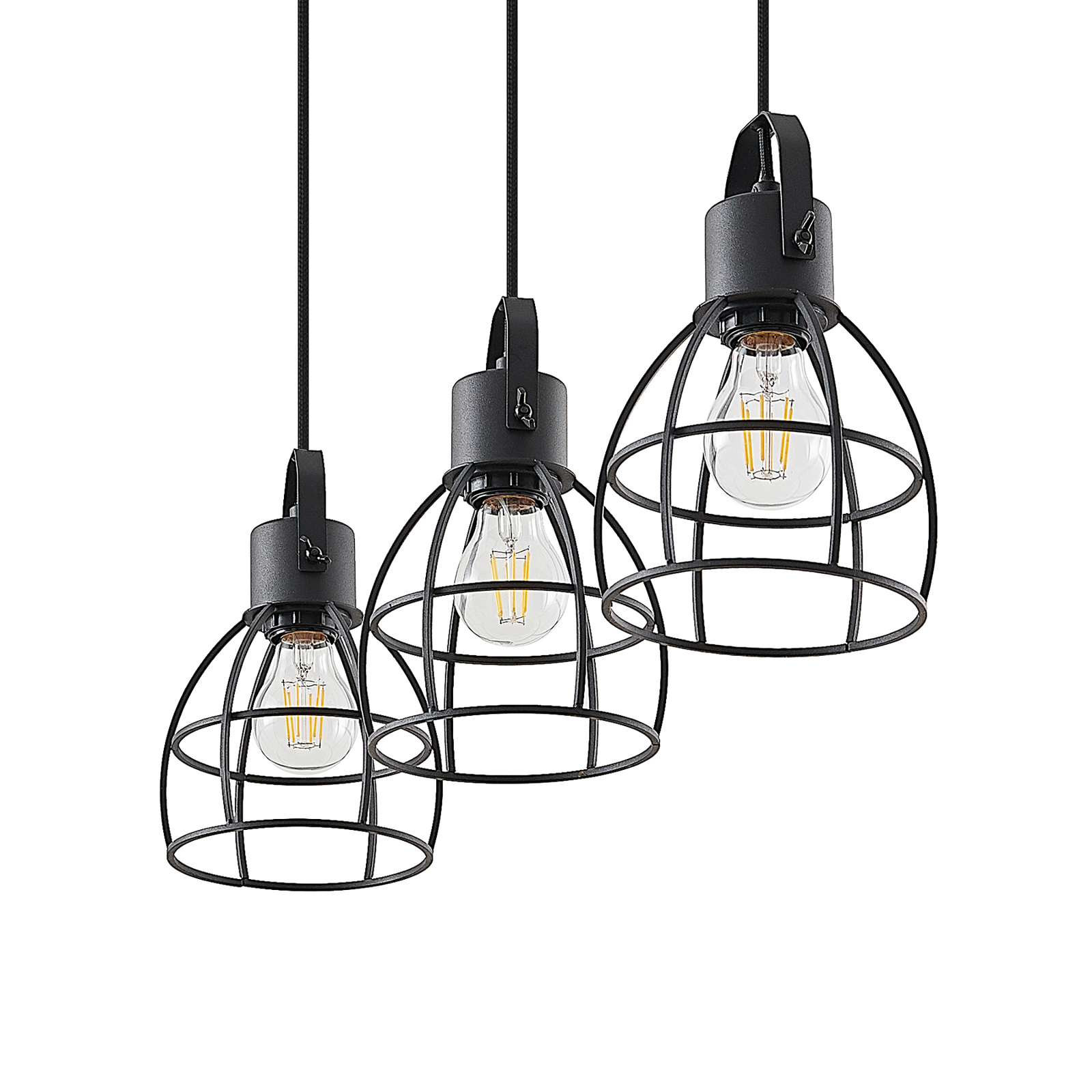 Lindby Flintos hanglamp, 3-lamps, zwart