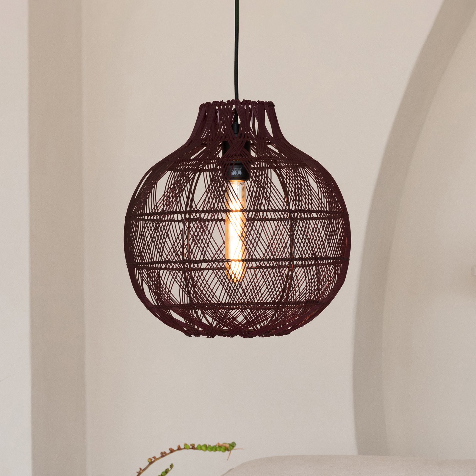 GOOD & MOJO Lampă suspendată Mendoza roșu Ø 35 cm bambus E27 - Camera de zi / sufragerie - roșu burgund - Bamboo
