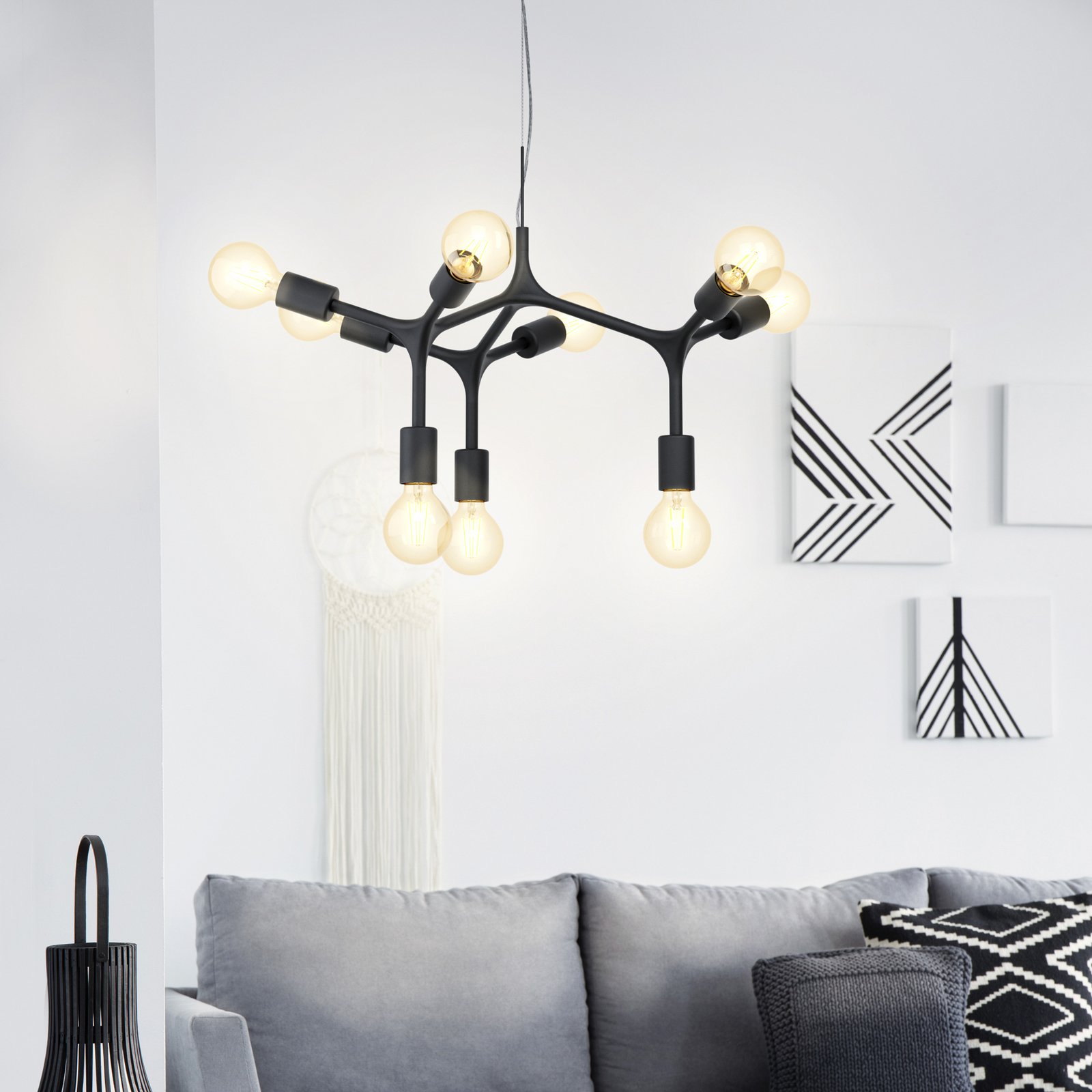 Bocadella 1 závěsné světlo v černém, devět zdrojů Bocadella 1 závěsné světlo v černém, devět zdrojů